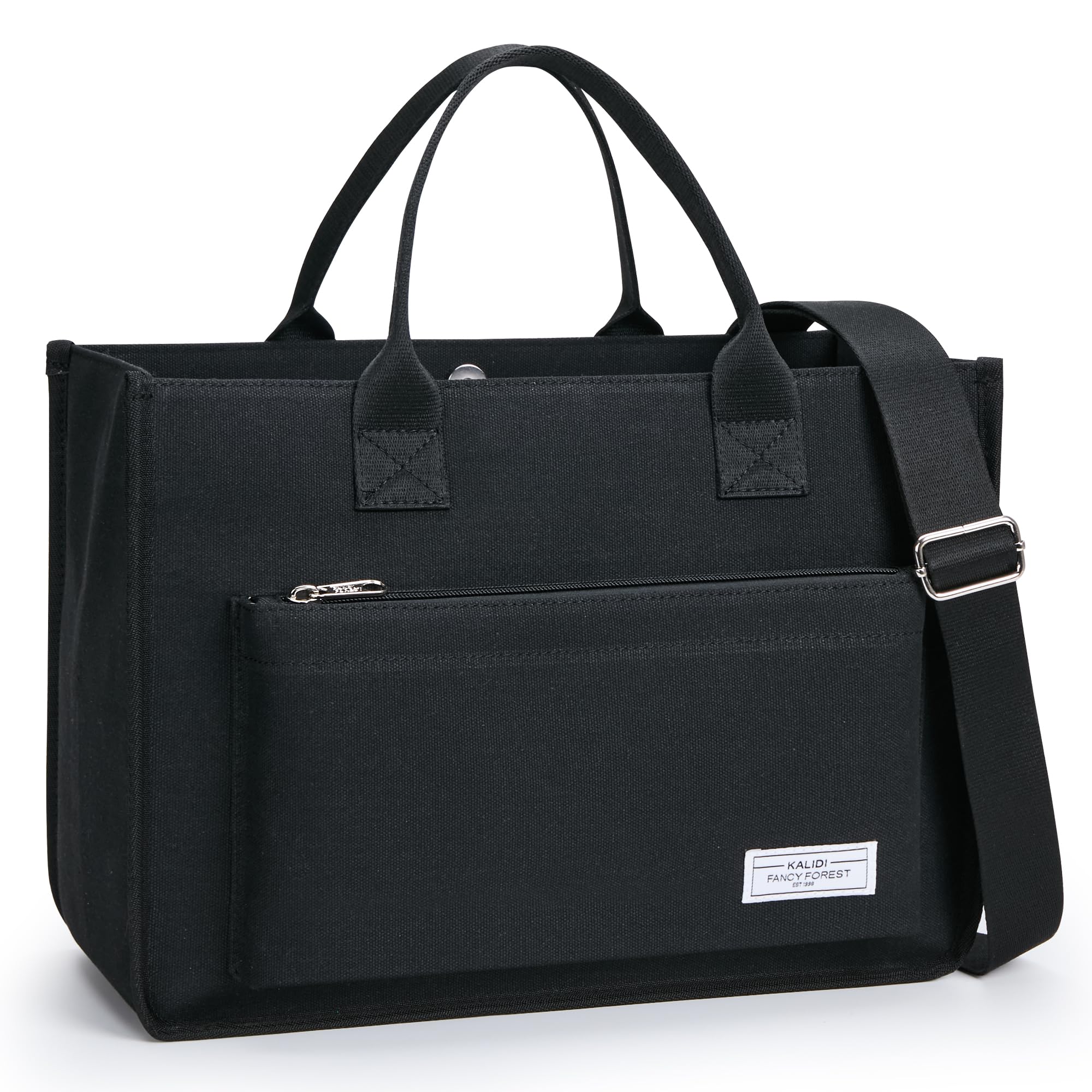 Fancy Forest Work Tote Bags for Women With Compartments, Large Canvas Crossbody Purse with Zipper for College, Travel, Bible