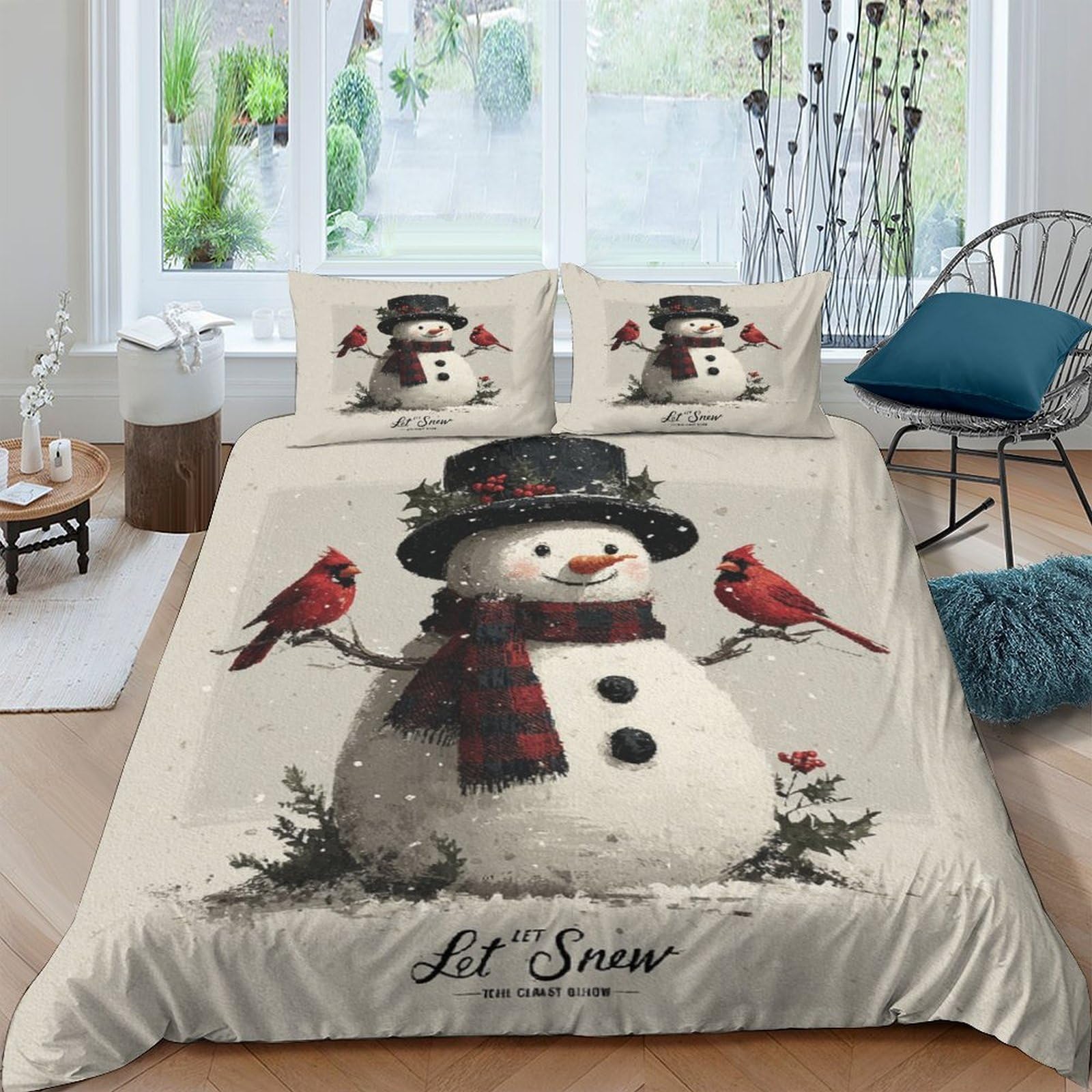 Ctjqhvkz Style-5 3D Printed Snowman Winter Fitted Sheet Microfiber Soft Christmas Birds Bed Cover For Bedroom Guest Room Mattress Decor Single（135X200cm）