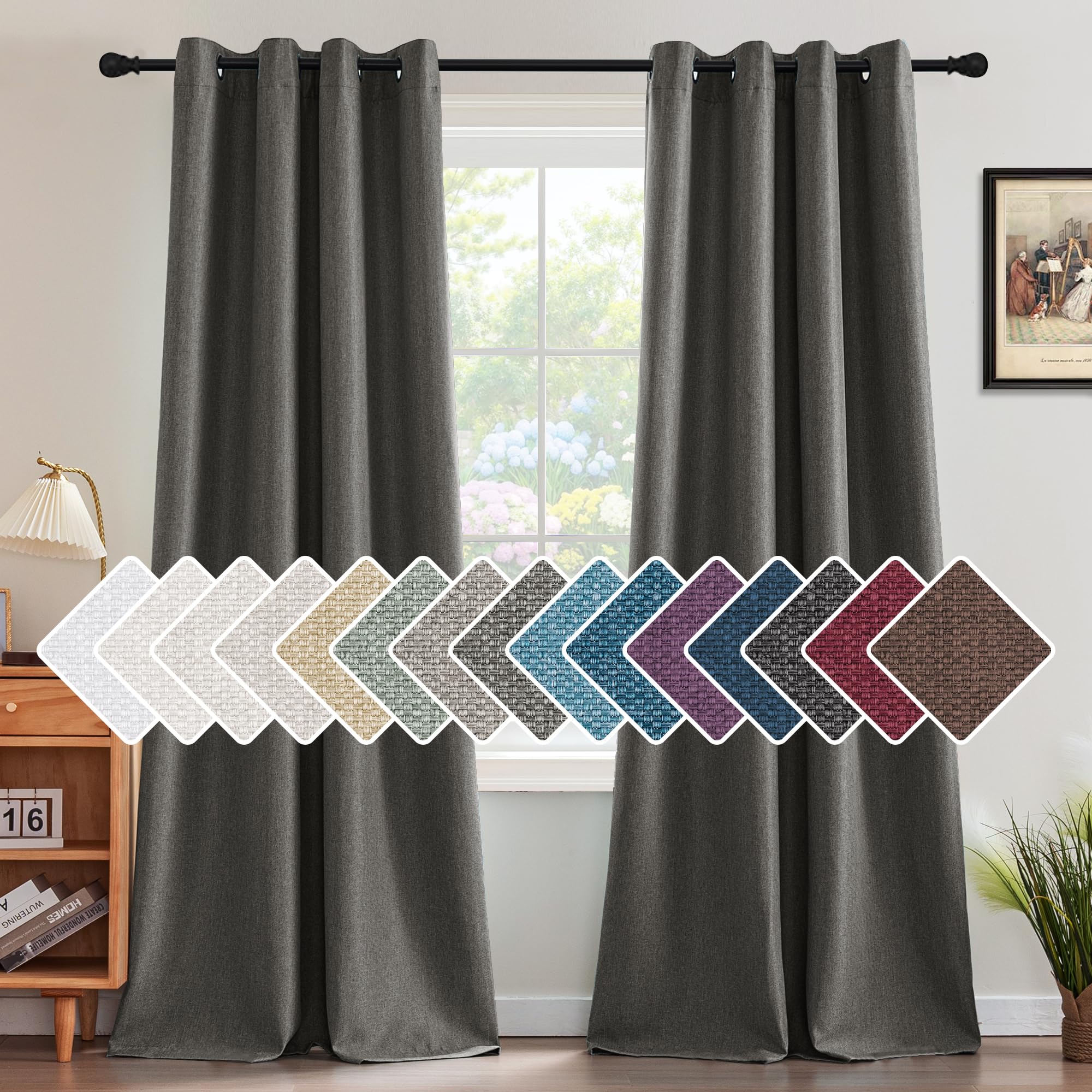 H.VERSAILTEX Linen Blackout Curtain 96 Inches Long for Bedroom/Living Room Thermal Insulated Grommet Linen Curtain Drapes Primitive Textured Burlap