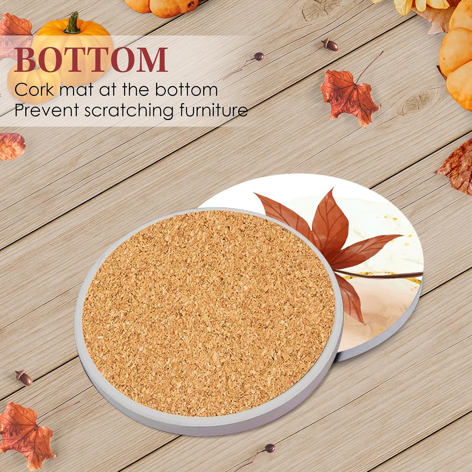 Britimes Fall Coasters for Drinks, Set of 6, Ceramic Stone, Autumn Leaf