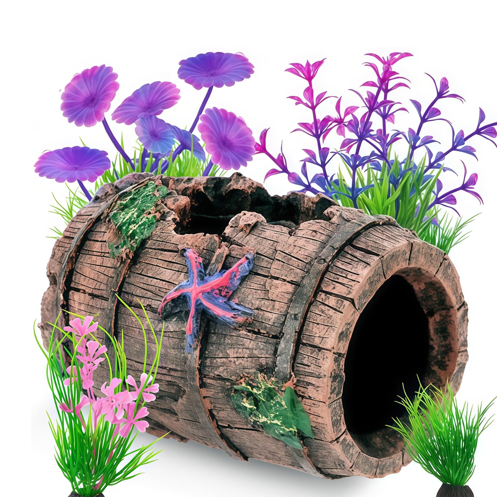 Fish Tank Decorations Betta Fish Tank Accessories Aquarium Ornaments,Colourful Broken Barrel Cave Decor Easy to Clean Fish Tank Decora-tions