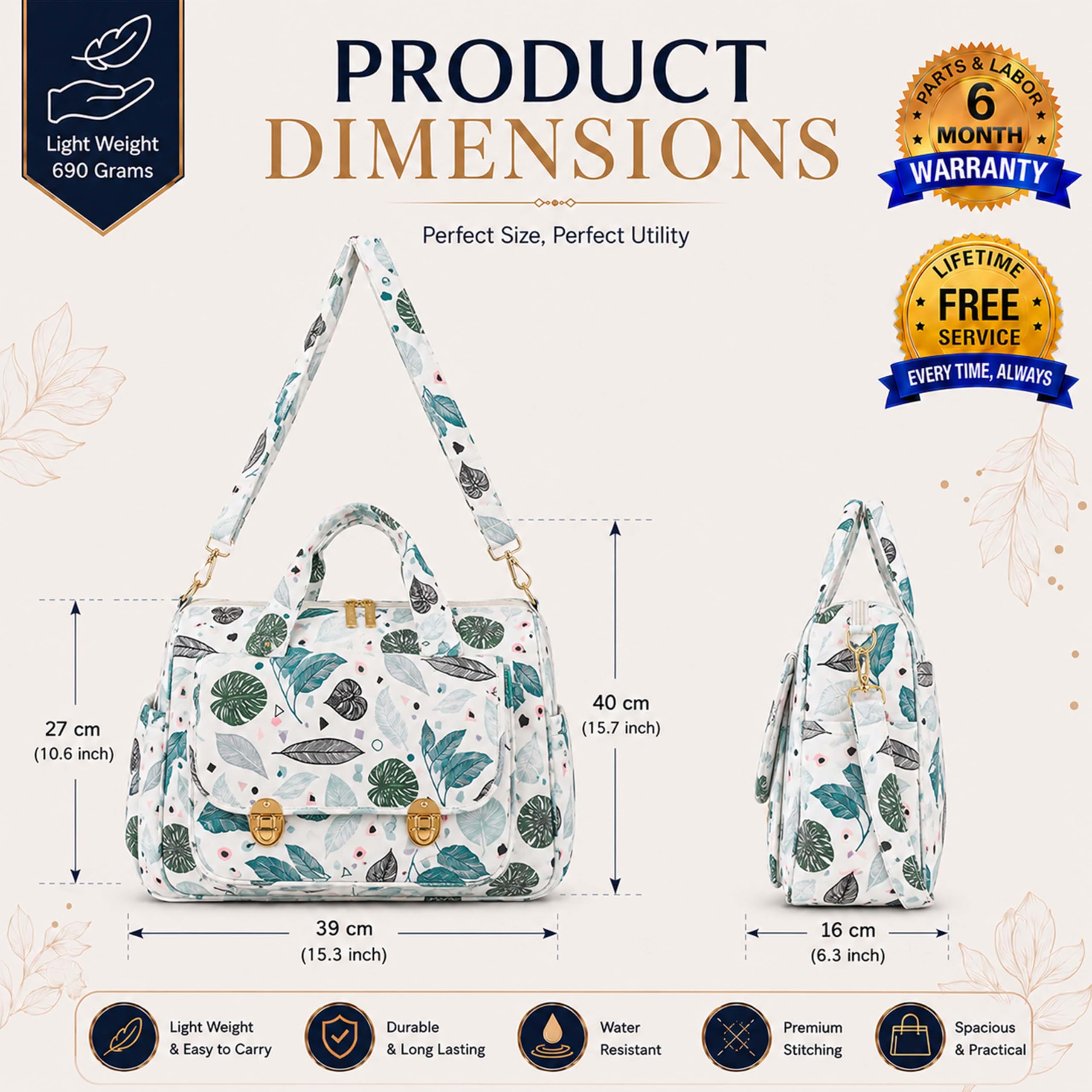 Motherly WOW Tote Diaper Bag for Mothers for Travel, Maternity Bag for Newborn Baby, Multiple Pocket Water Resistant Baby Bag (Green Leaf)