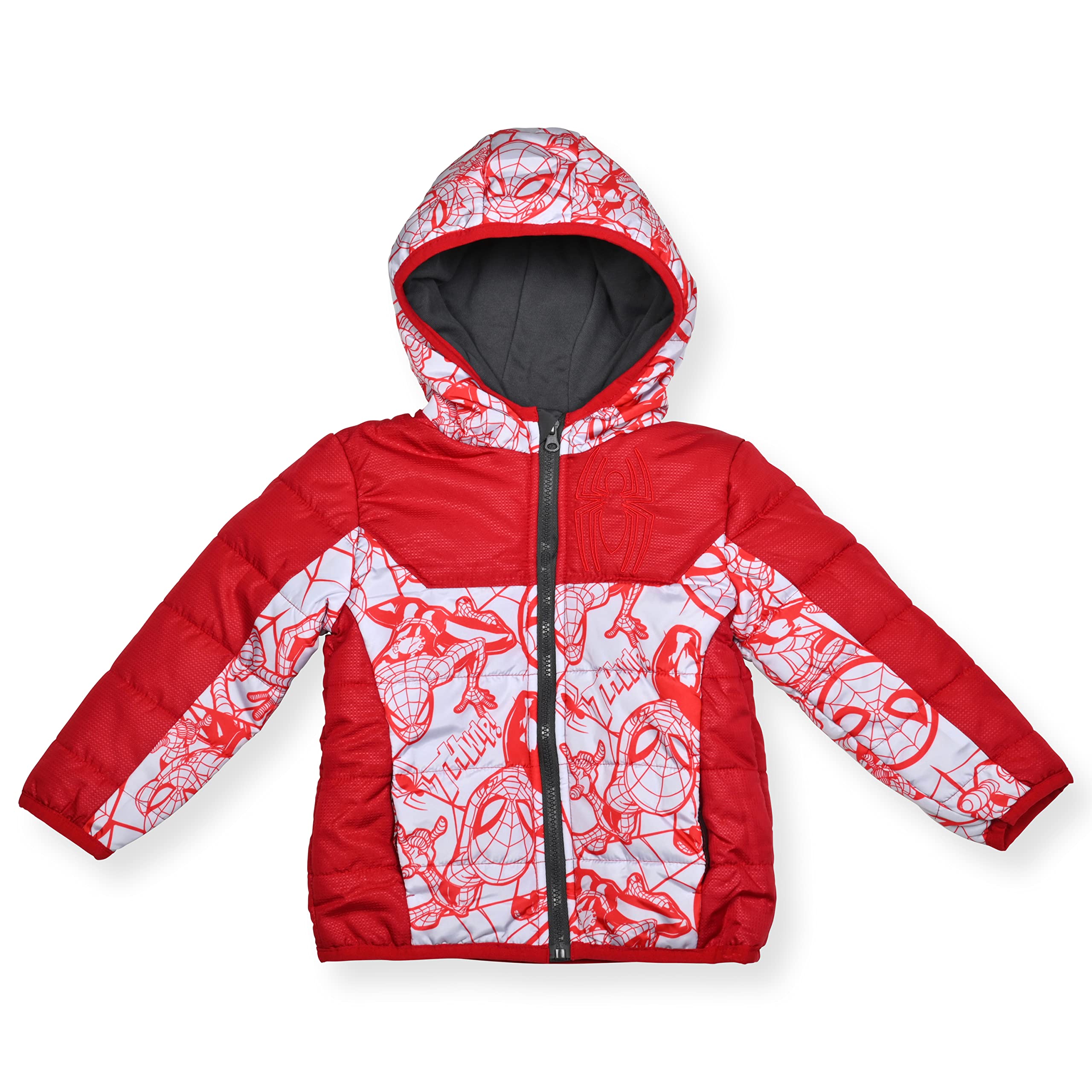 Marvel Spider Man Boys Zip Up Hooded Puffer Jacket Winter