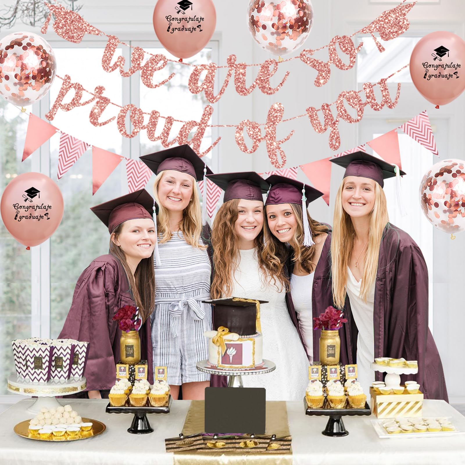 Decoracion Graduacion Banner De Graduación 'We Are So Proud Of You' -  Decoración En Papel Negro Y Dorado Para Fiestas Decoración Graduación, image size:1600x1600