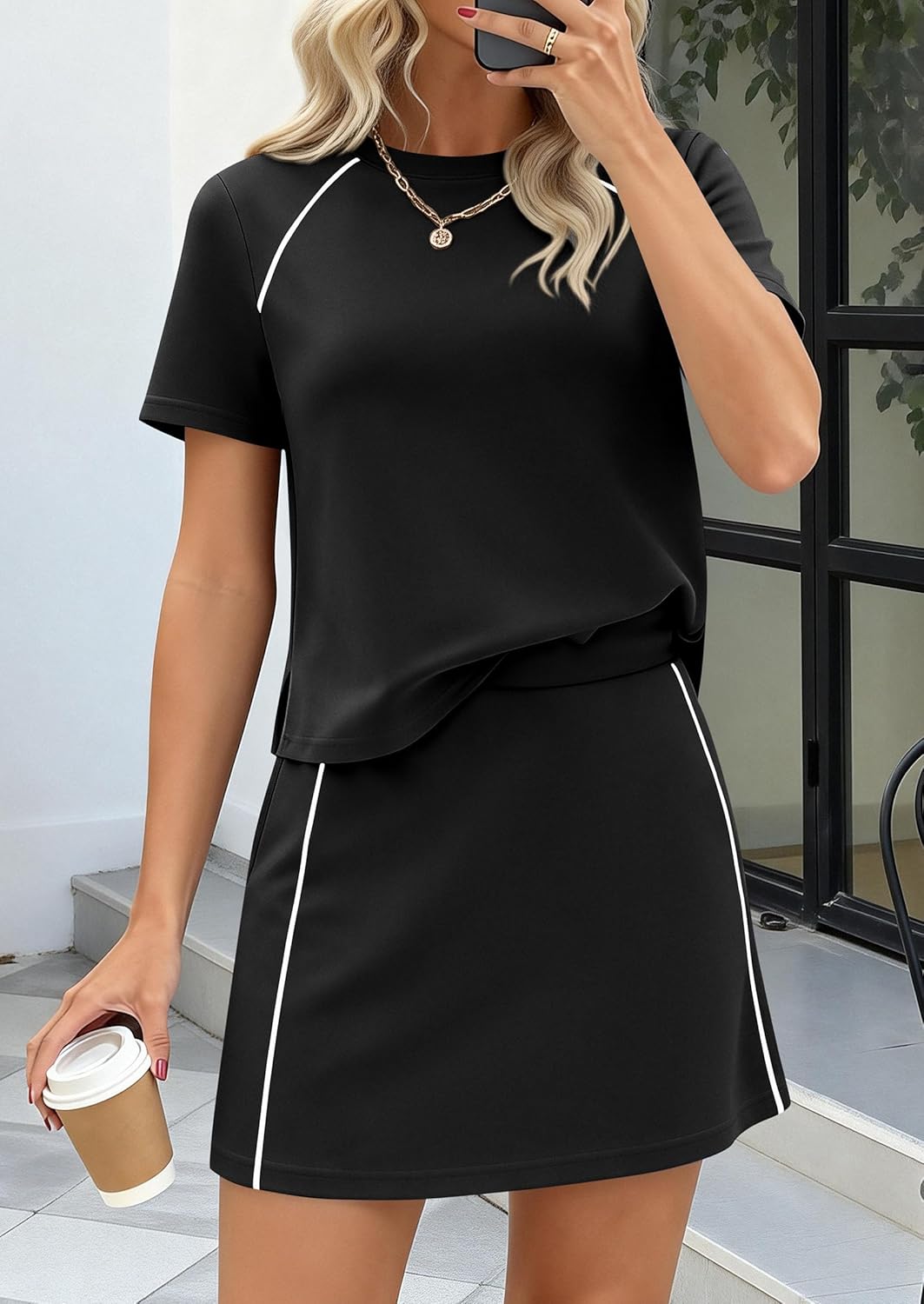 PRETTYGARDEN Women's 2026 Summer 2 Piece Skirt Sets Short Sleeve Shirts Tops Skorts Matching Workout Clothes Travel Outfits - Image 4