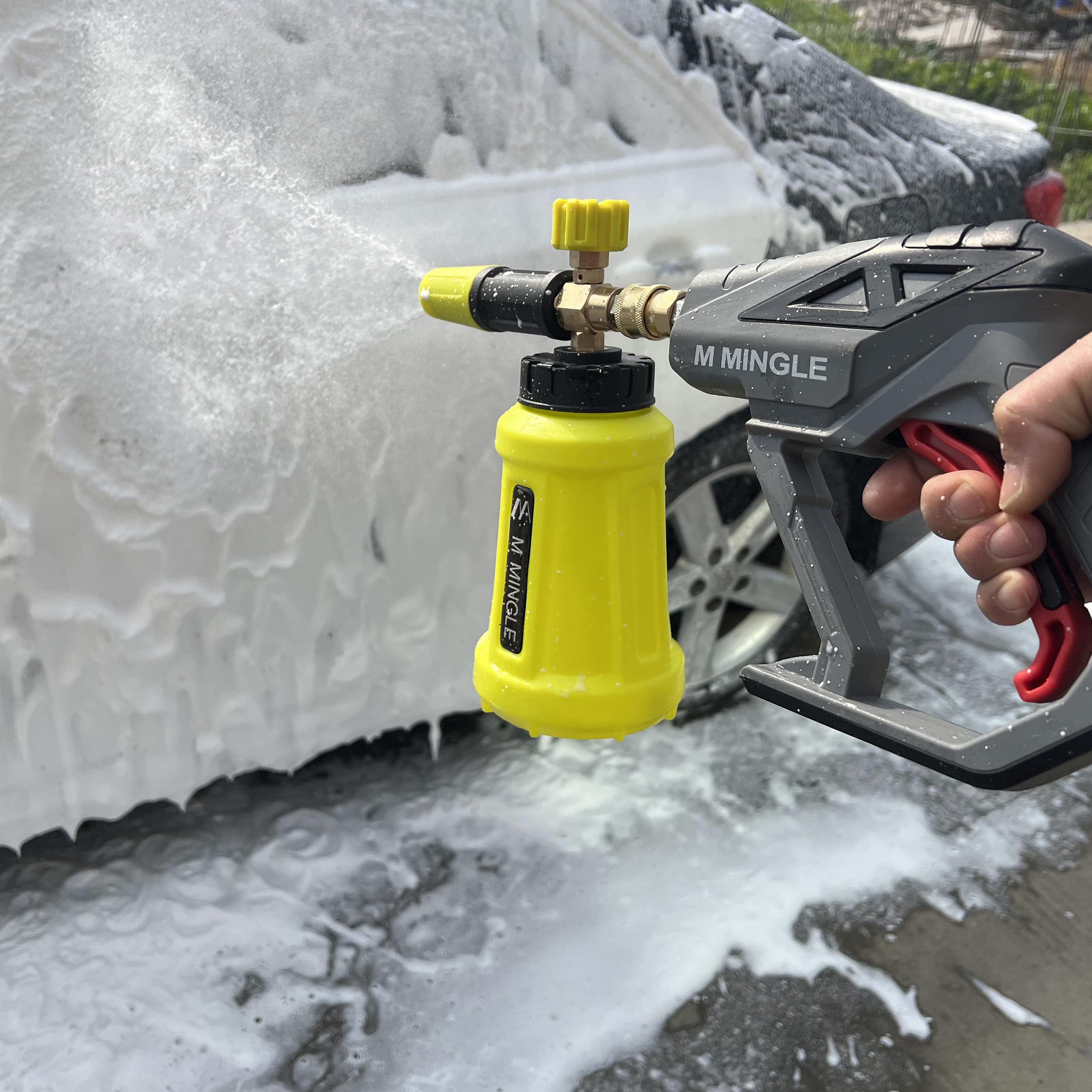 M MINGLE Hochdruckreiniger Pistole mit Schaumlanze, Kompatibel mit Karcher K2-K7 Schläuchen, 4000 PSI (276 bar) Hochdruck-Kanonen-Schaumblaster mit 1⁄4" Schnellkupplung und 5 Düsen