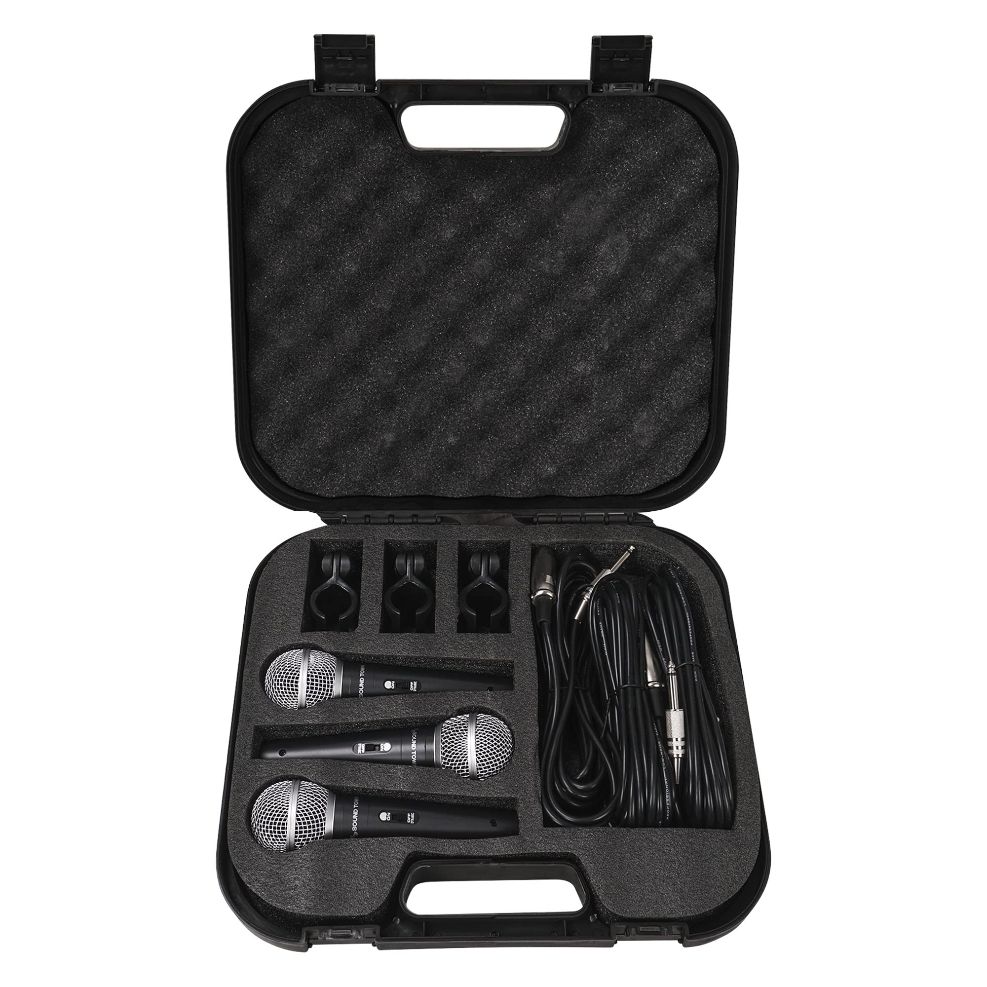 Sound Town Kit microfono dinamico portatile professionale con custodia per il trasporto, clip per microfono, cavi XLR da 7,9 m a cavi audio da 1/4" (STMICKT3)