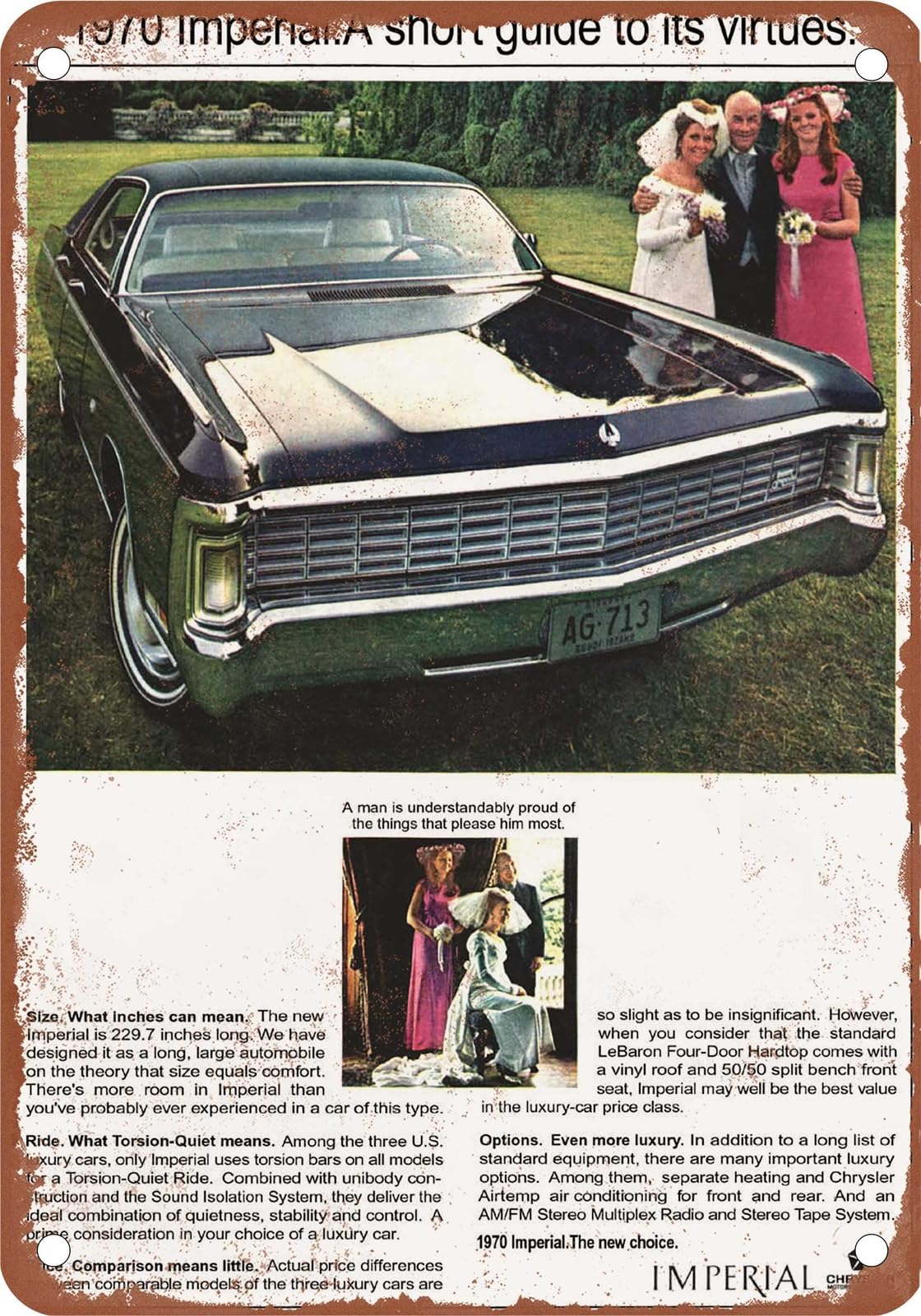 Miaomansenstore Metal Sign - 1970 Imperial Vintage Ad 02 - Old Retro Rusty Look Home Decor