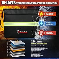 Vista 2 de ROLOWAY Bolsa de documentos ignífuga (14 x 11 pulgadas) con capa de papel de aluminio mejorada de 5200 ℉, bolsa ignífuga para documentos con tira