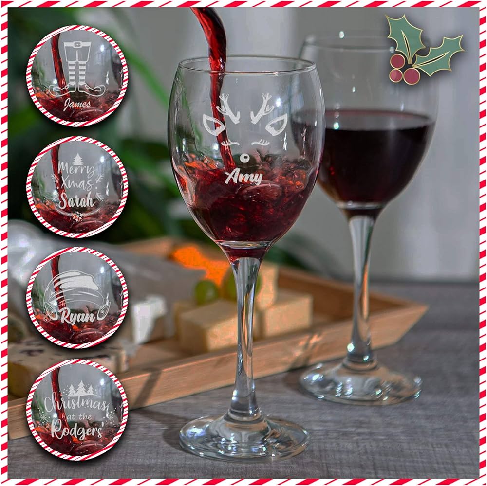 Christmas etched wine glasses Clearance