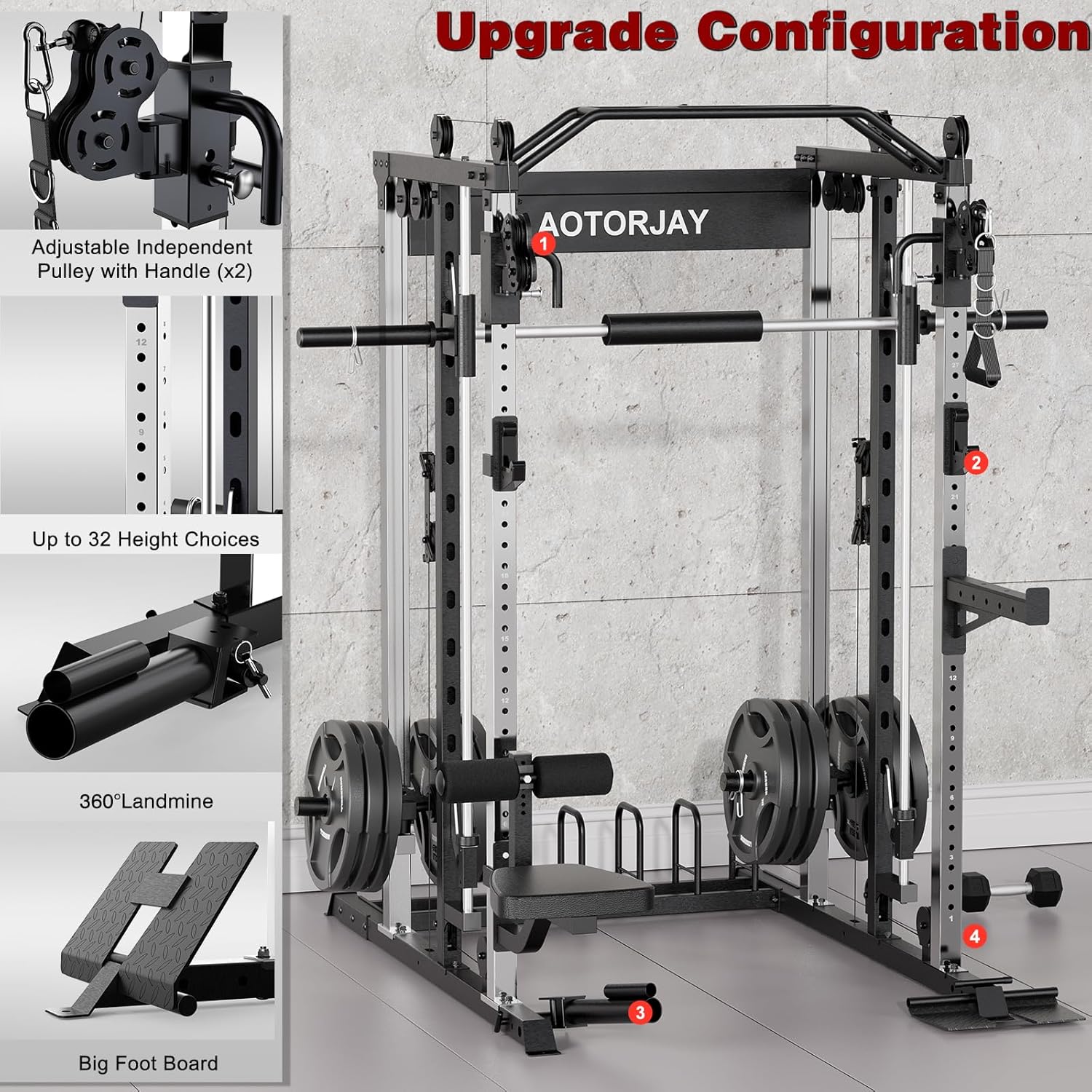 Smith Machine Home Gym Strength Training Squat Rack Height Adjustable Power Cage with LAT Pull-Down Systems