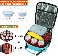 Vista 3 de Femuar Lonchera para hombres, mujeres y adultos, pequeña bolsa de almuerzo para oficina, trabajo, picnic, lonchera portátil reutilizable, color azul