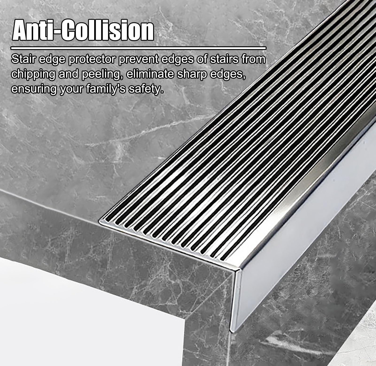Perfil de Borde de Escalera Protector de Borde de Escalera de Acero Inoxidable 304, Impermeable Moldura de Nariz de Escalera para Peldaños de Mármol, Hormigón(L-120cm(47"),W-4cm(1.57"))