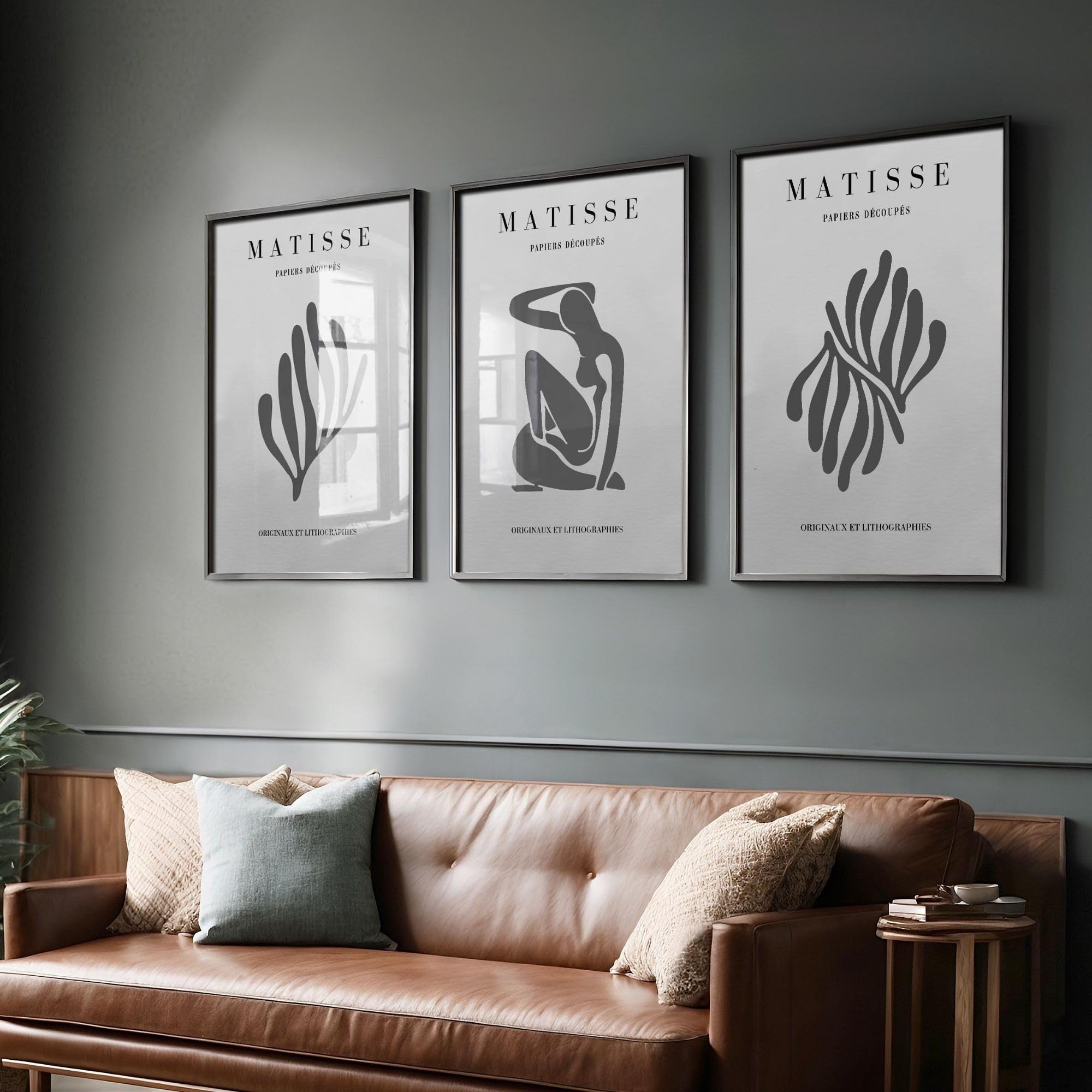 Matisse Lot de 3 posters muraux minimalistes gris 40 x 60 cm
