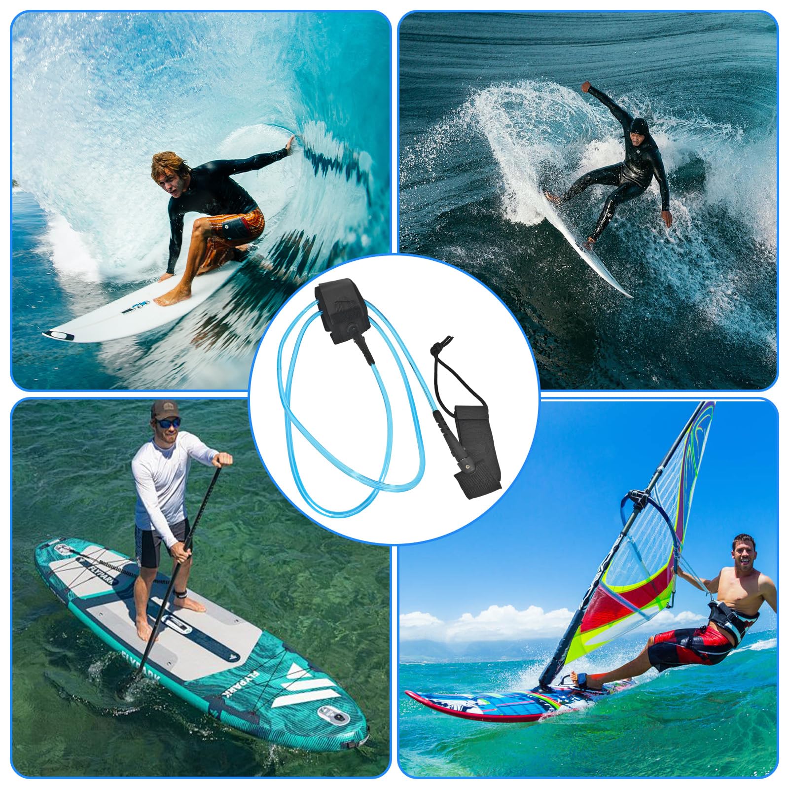 Surfboard Leash 6 FT, Surfbrett-Leinen Gerades Seil mit Doppelte Rotierendem Edelstahlkopf für Stand Up Paddle Board und Surfboard - Blau