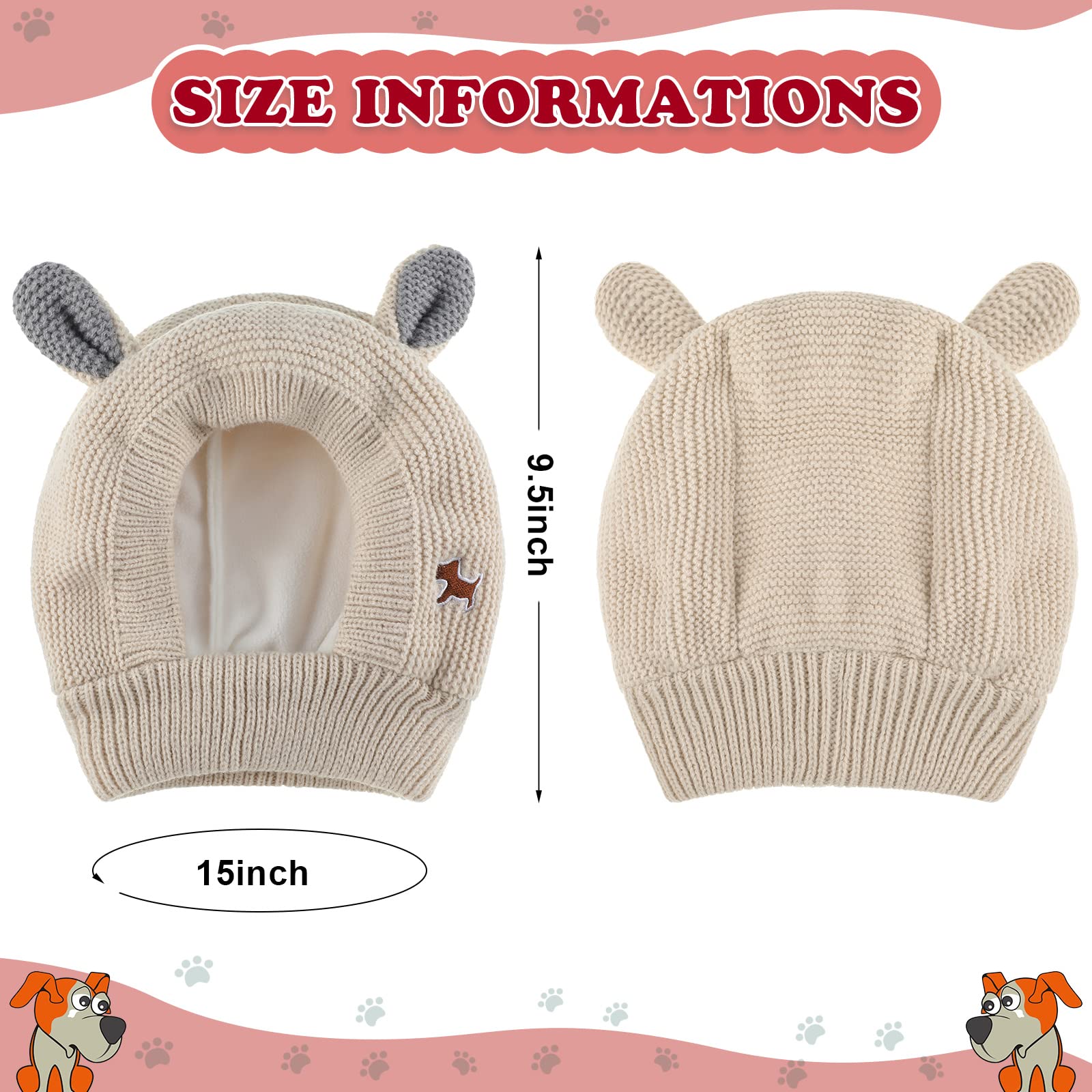 Frienda Quiet Ears for Dogs & Cats, Noise Protection Knitted Pet Ears Snood Head Wrap Hats, Medium to Large, Beige - Image 3