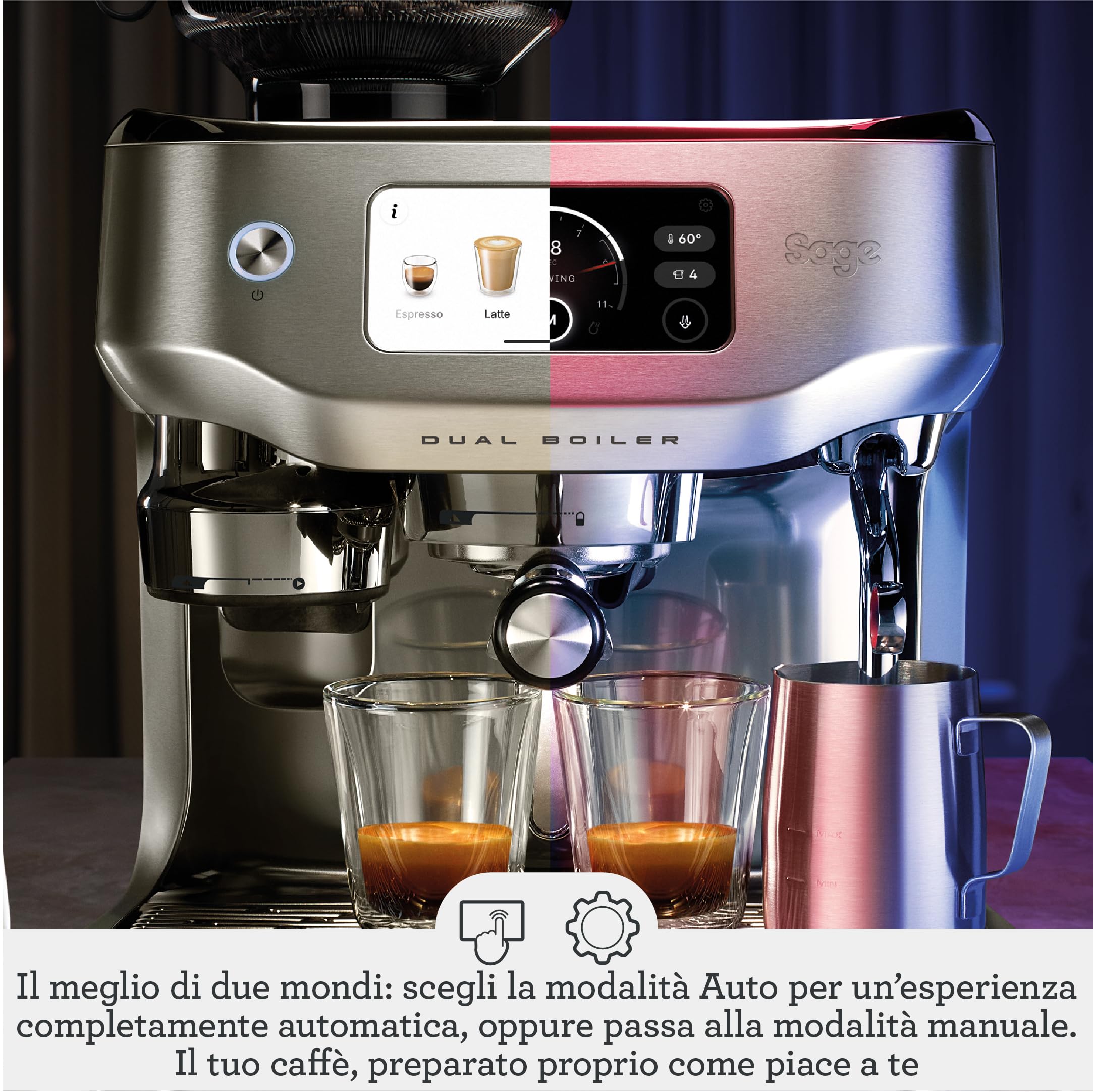 Sage The Oracle Dual Boiler, Macchina da Caffè in Grani, Tartufo Nero | Doppia Caldaia PID, Macine 45 Impostazioni, Portafiltro 58mm Dose 22g, 16 Ricette; Macinatura, Dosaggio e Pressatura Auto