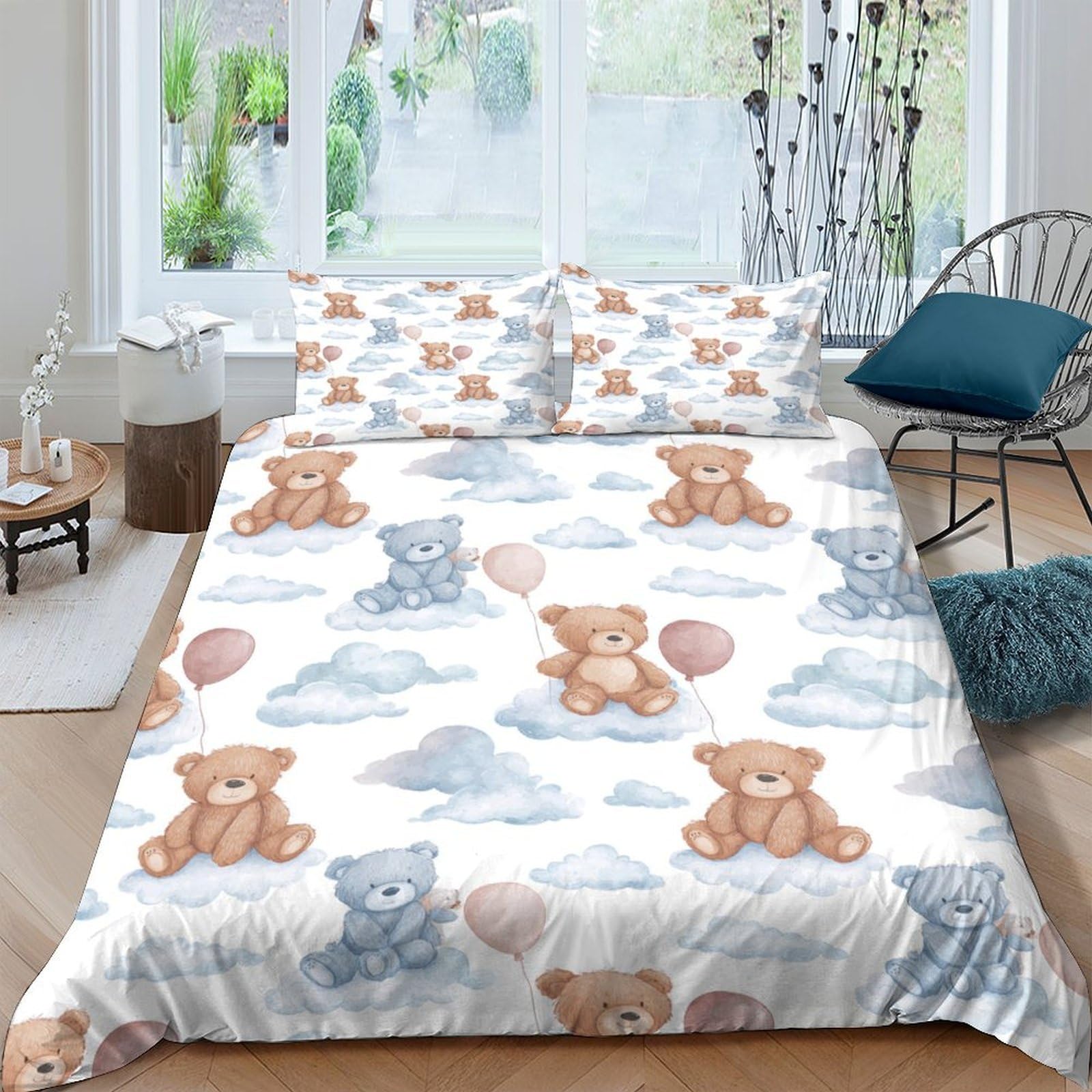 Ctjqhvkz Style-6 3D Printed Teddy Bear Fitted Sheet Microfiber Soft Breathable Cartoon Balloon Mattress Cover For Bedroom Dorm Home Decor Single（135X200cm）