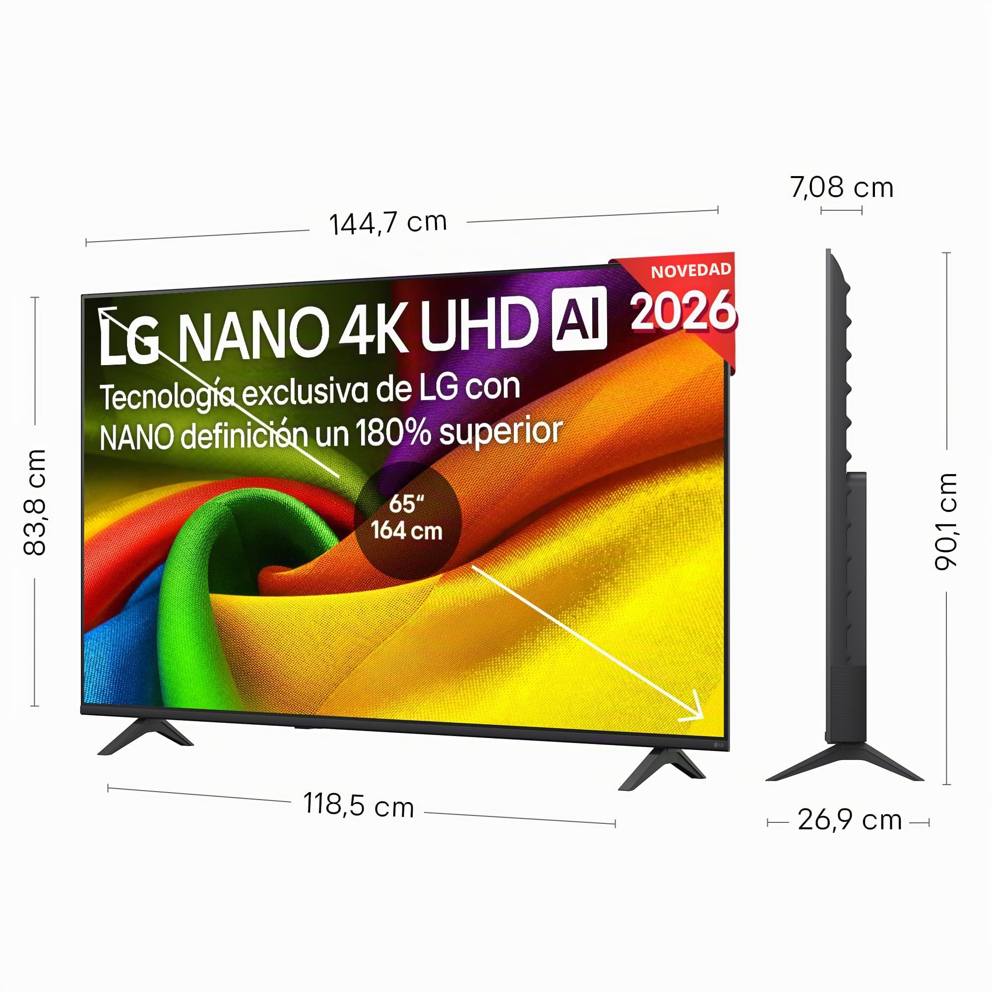 LG 65NU850B6LA - Smart TV Nano 4K UHD NU85 65 Pulgadas, Sin Reflejos al 94%, webOS 26 AI Copilot, Procesador Inteligente α7 AI Processor 4K Gen9, HDR10 Pro, 4K Super Upscaling, Dolby