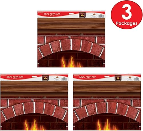 Miniatura 4 de Beistle 3 piezas de chimenea de ladrillo para decoración de fiesta de Navidad, 25 x 37 pulgadas, multicolor