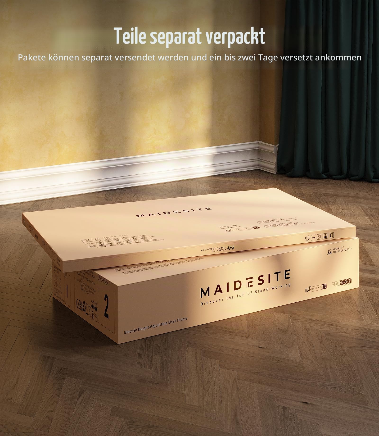 MAIDeSITe Elektrisch höhenverstellbarer Schreibtisch 160x80cm Ovale Beine Stehschreibtisch Energieeffizient‌, Leise Dualmotoren,Tragfähigkeit 180kg mit 4 Höhenspeicherein und Alarmfunktion-S2 Pro Art