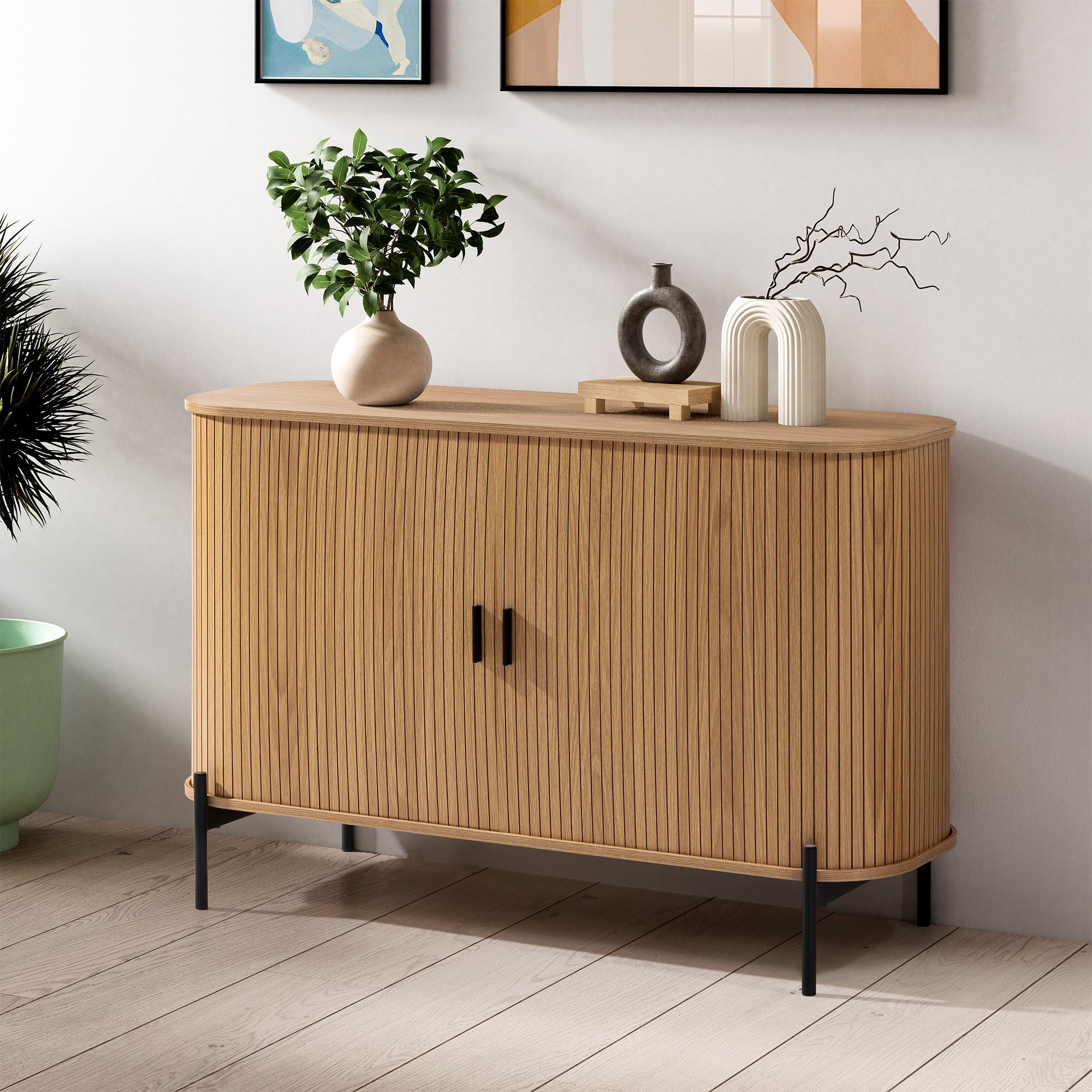 HOMN LIVING Aparador Mónaco 2 Puertas Color Roble, 120 cm (Ancho) 40 cm (Profundo) 75 cm (Altura)