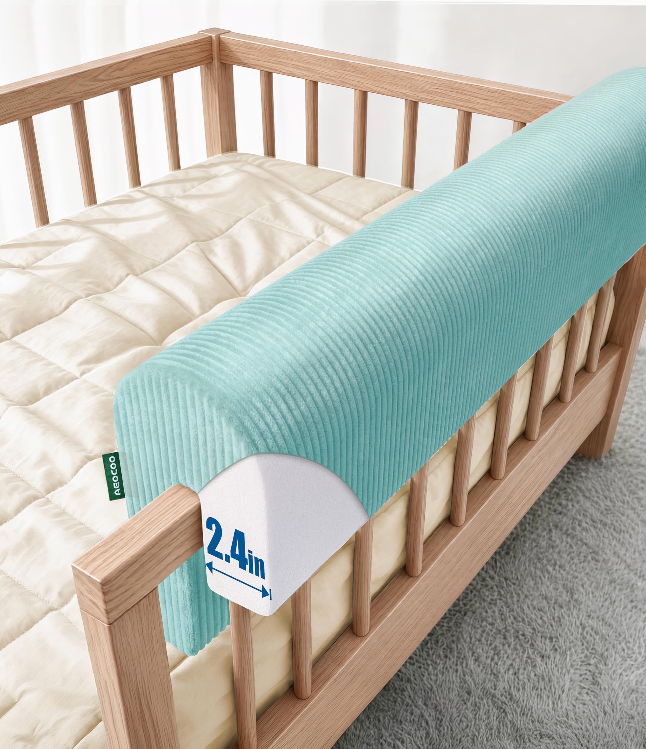 AEOCOO Bed Bumpers for Toddlers, Size 3 Ft, Toddler Bed Rail Bumper Protector for Loft Beds &amp; Bunk Beds, Bed Rail Height Extender Bed Guardrail, Anti-Bump, Blue