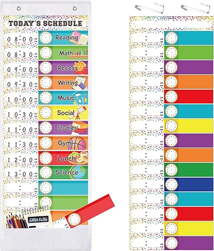 PerKoop 1 juego de gráficos de bolsillo de confeti con tarjetas de horario en blanco, 13 + 1 tabla de bolsillo blanca para calendario de aula, juego