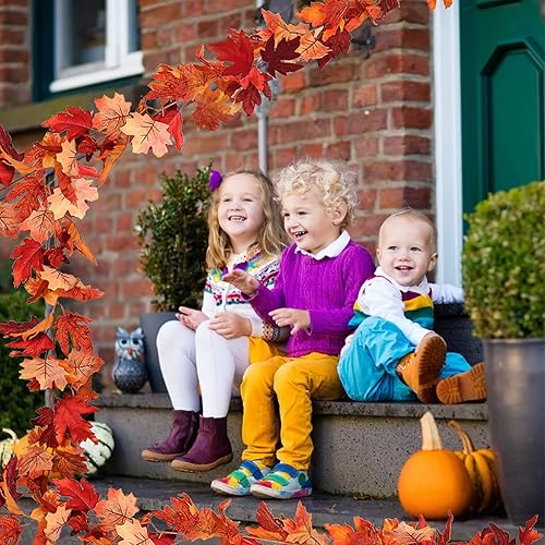 Miniatura 6 de RECUTMS Guirnalda de hojas de arce colgantes, 2 unidades, guirnalda artificial de hojas de otoño, hojas de otoño falsas para interiores y