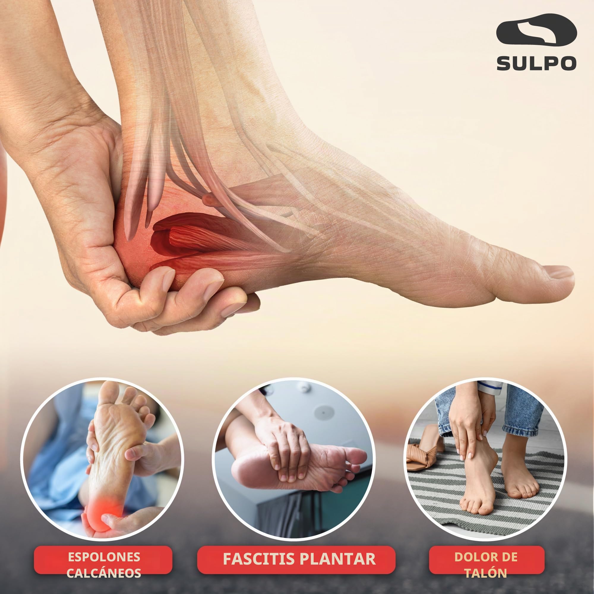 SULPO Taloneras de gel para fascitis plantar y espolón calcáneo, plantillas talón ortopédicas, alivio del dolor, transpirables y antideslizantes, hombre y mujer 36-39, 1 par