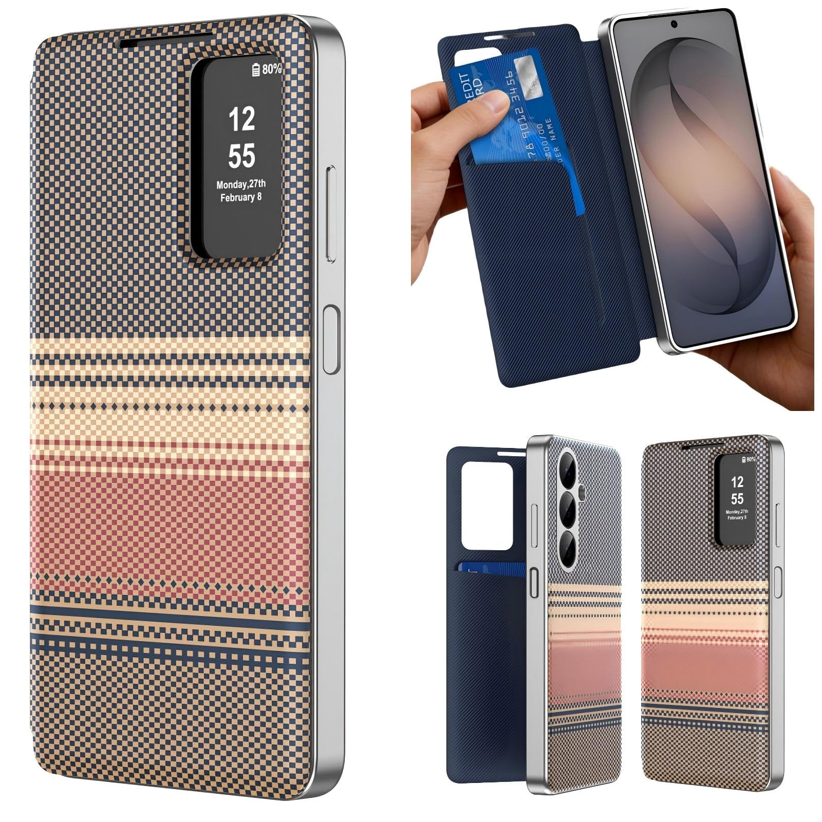 Smart View Flip Funda para Galaxy S26 FE Wallet Case(Marrón)