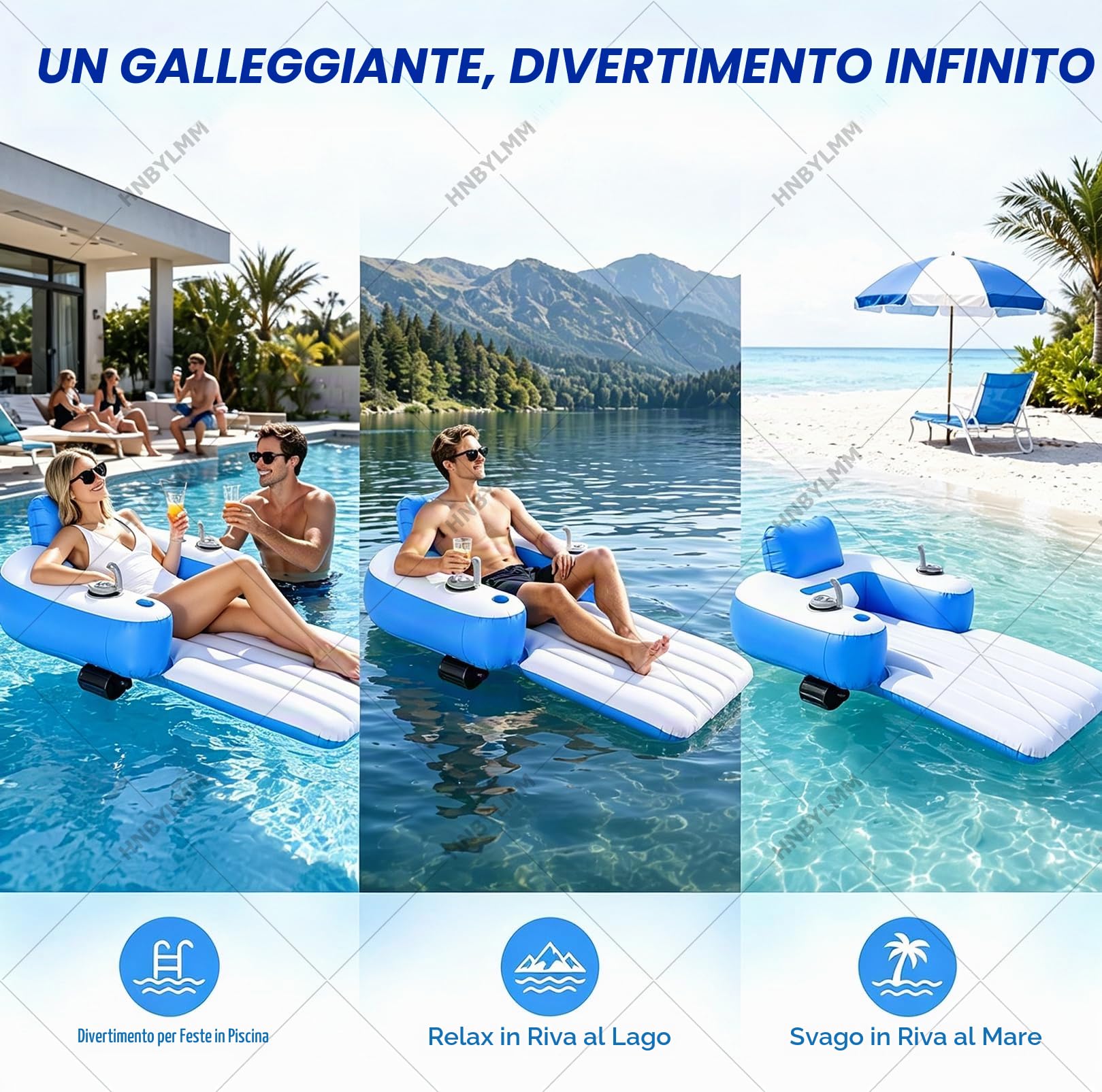 Materassino gonfiabile motorizzato per adulti - Lettino da piscina motorizzato a doppio motore, con joystick e portabicchieri, portata fino a 150 kg; per feste, spiaggia e relax estivo