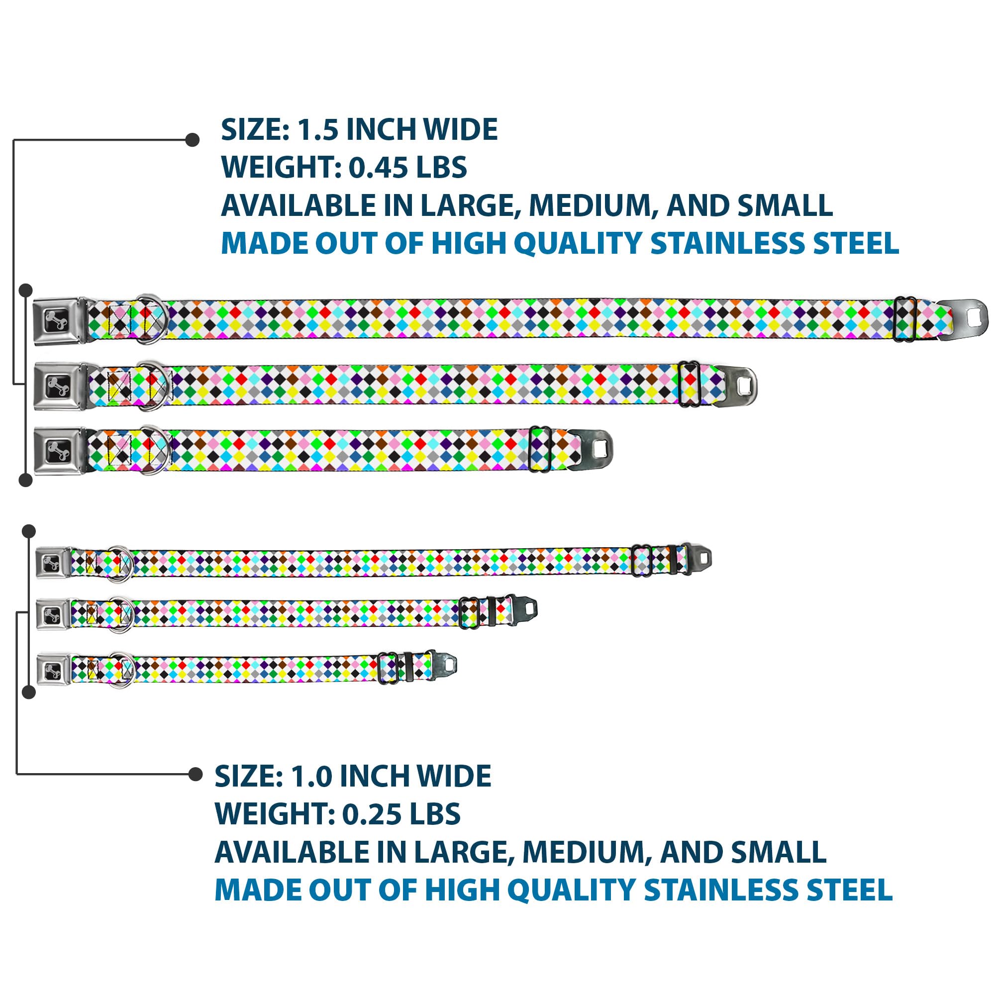 Buckle Down Diamanti, Colore Bianco/Multi Collare Osso Wide l/18 – 81,3 cm