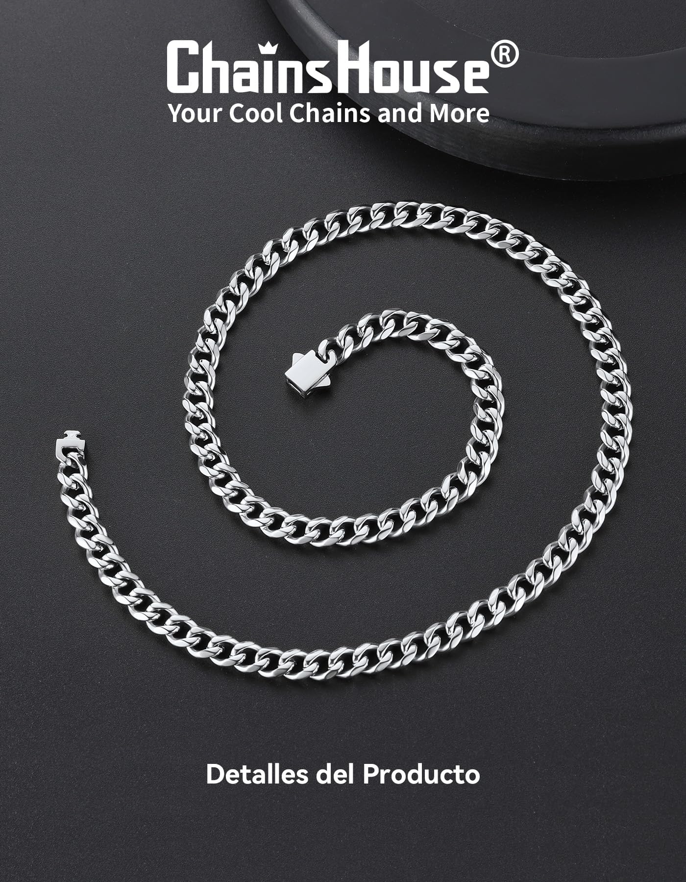 ChainsHouse Collar Acero Inoxidable para Hombre, Cadena Cubana Broche a Presión Collar Hipoalergénico 6-9-12mm Ancho 46-76cm Largo, Plata/Oro/Negro