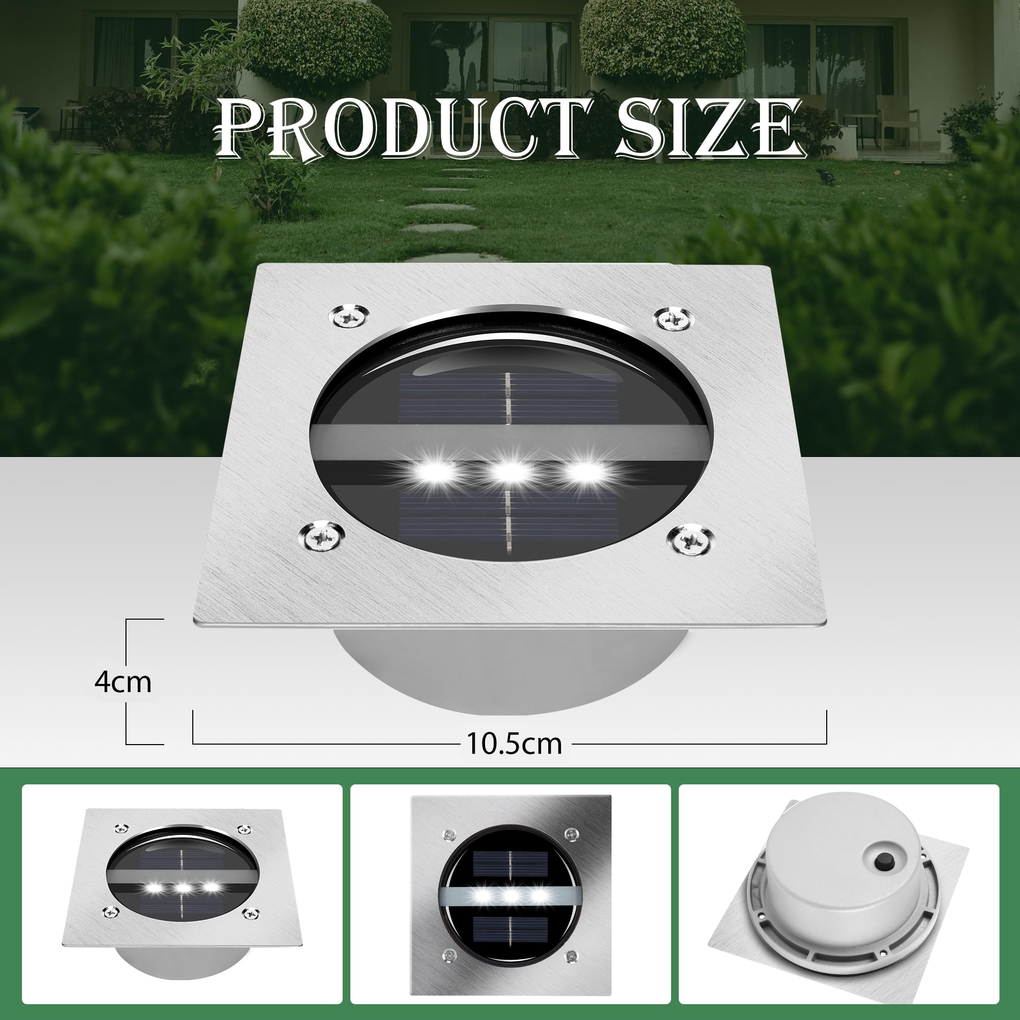 TOSHIN Luce Solare Esterna LED Lampada Solare Giardino Pavimento Impermeabile IP65 Faretto Solare Esterno per Percorsi Cortile Prato Terrazza Piscina, Quadrato, Bianco Freddo, Set di 4