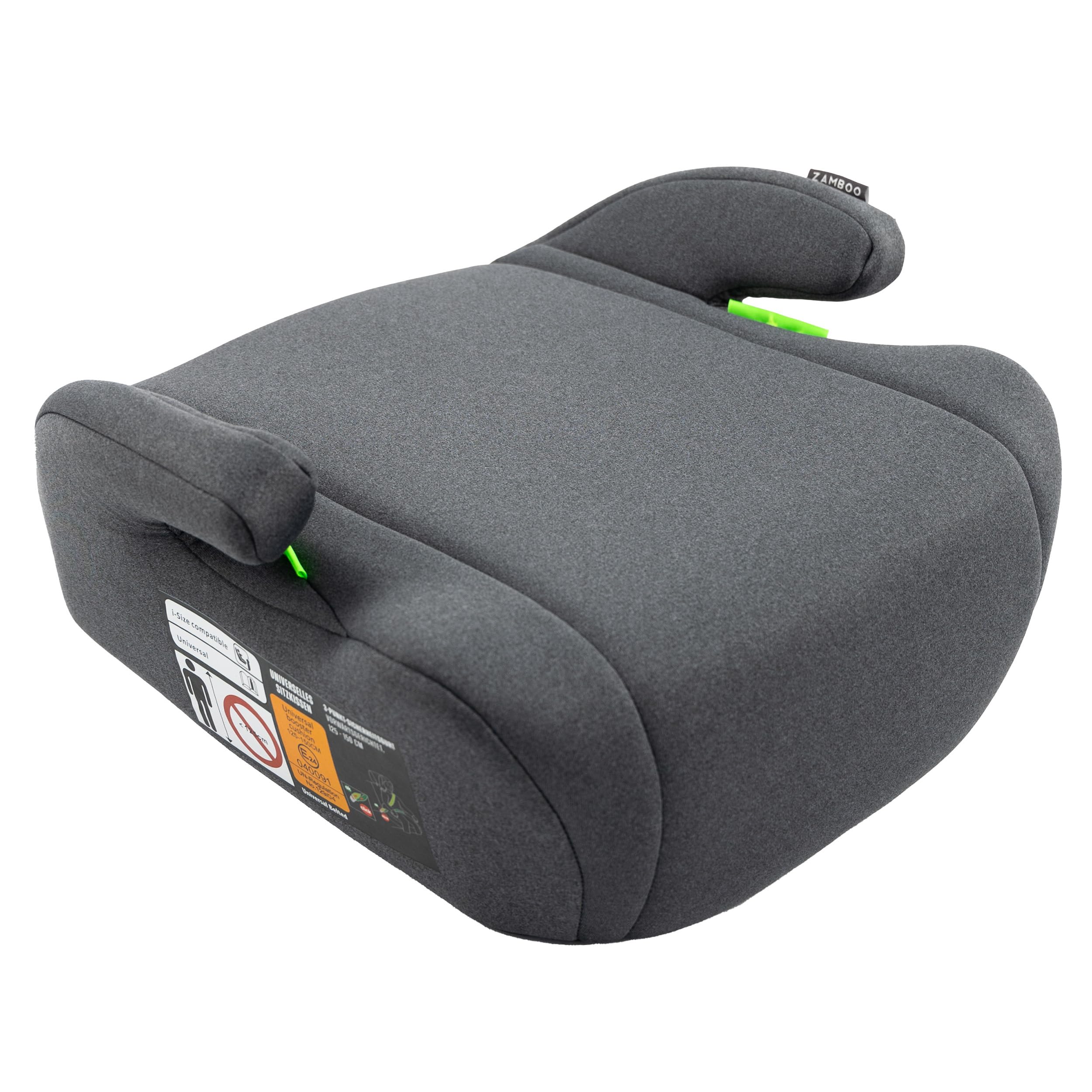 Zamboo rialzo auto i-Size 125–150 cm | fissaggio con cintura a 3 punti, omologato ECE R129/04 | alzatina auto bimbi imbottito con rivestimento sfoderabile e lavabile – grigio