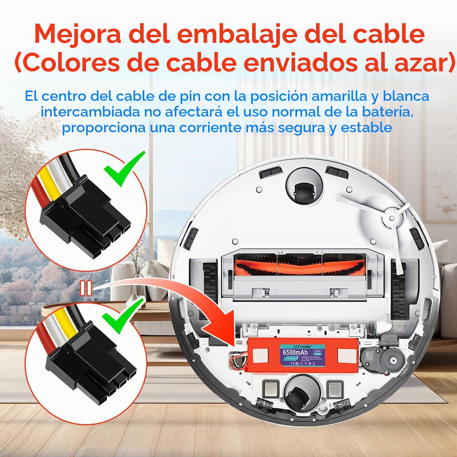 CITYORK Li-Ion Batería de Repuesto para Roborock S50 S5 S6 S7 Pure/MAX/MaxV/MaxV Ultra, para Roborock Q5 Q7 Pro/MAX+ Mijia 1.und 2. Generation Robot Aspirador Batería - 14.4 V 6500mAh