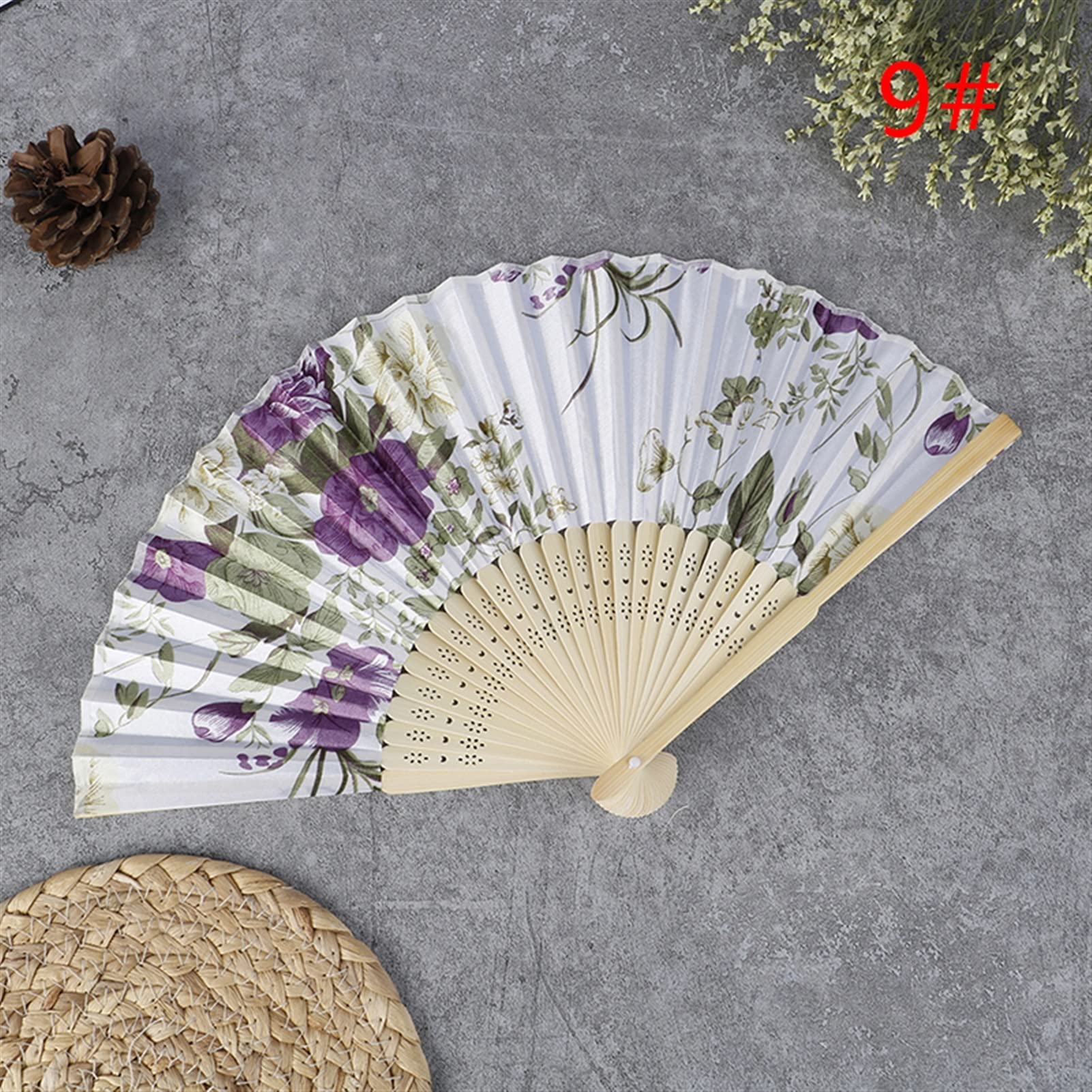Abanico de seda japonesa de alta calidad con delicado diseño floral retro