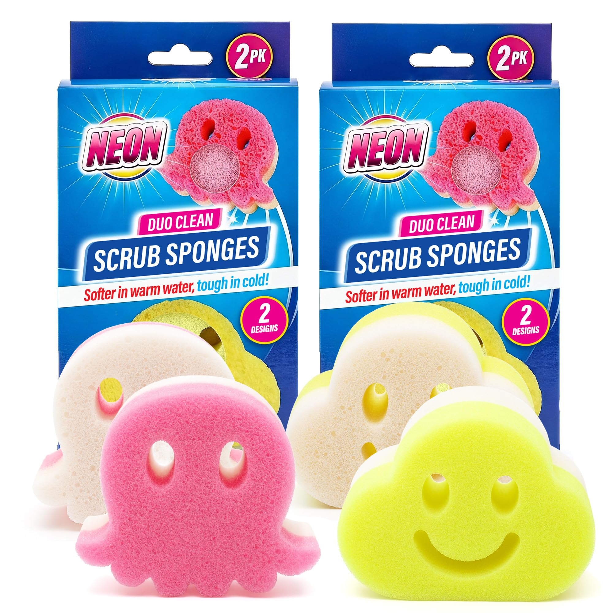 4pk Duo Clean Scrub Dual Sided Sponge Scrubber – Dish Sponges for Washing up, Non Scratch Scourers Cleaner Set for Dishes, Sink, Cookware, Surfaces, Pans– Multipurpose Cleaning for Everyday Use