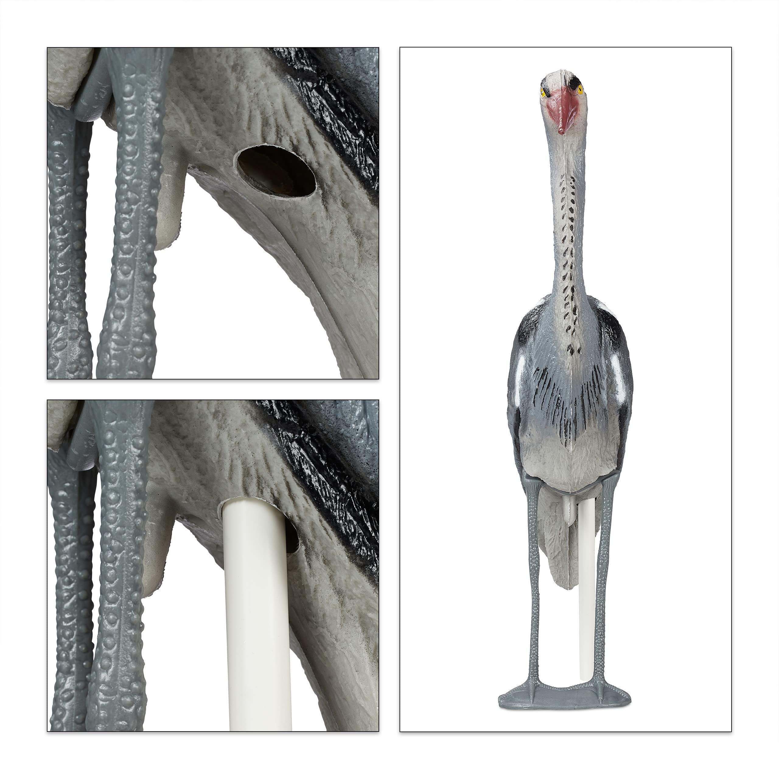 Relaxdays Statuette de héron, Lot de 2, Protection Contre Les Chasseurs de Poissons, avec Pied, à Planter, PE, Gris, 92 x 18 x 49 cm
