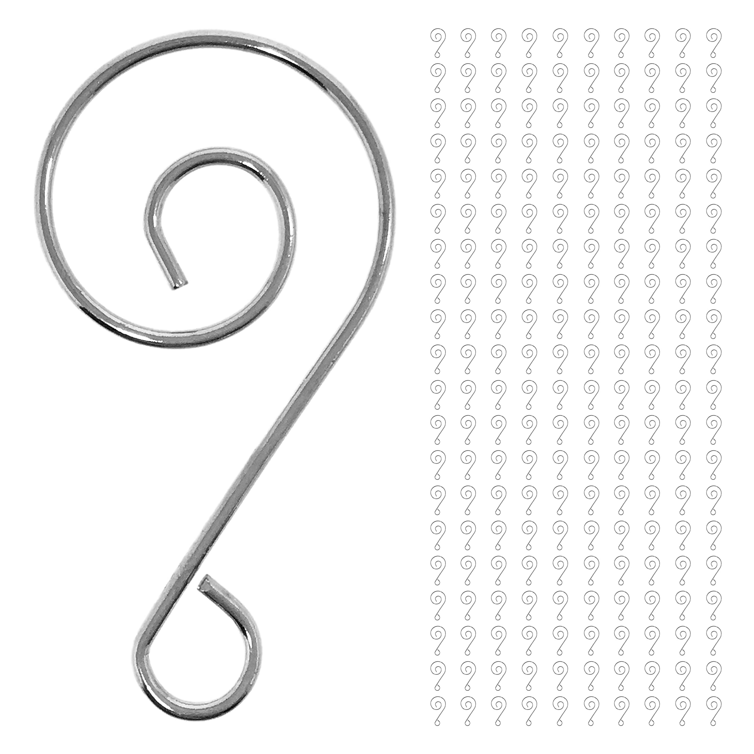 BANBERRY DESIGNS Christmas Ornament Hooks Set of 200 – Silver Chrome Decorative Swirl Hooks – 1.75" Metal Hangers for Tree Decorations, Baubles, Holiday Ornaments