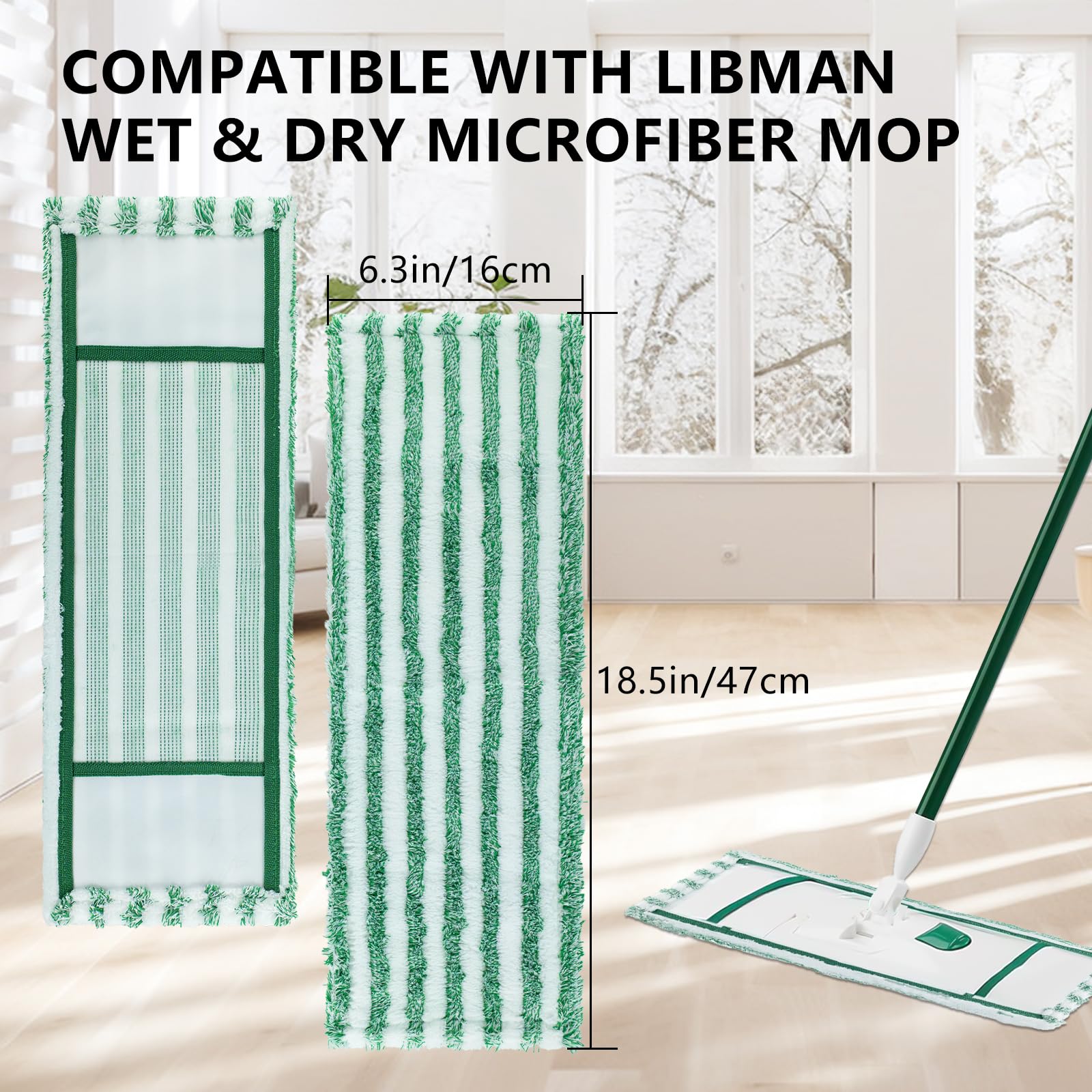6 Pack Replacement Mop Refills Compatible with Libman Wet & Dry Microfiber Mop, Reusable Washable Mop Head Replacement Pads for Cleaning Multi-Surface Floor