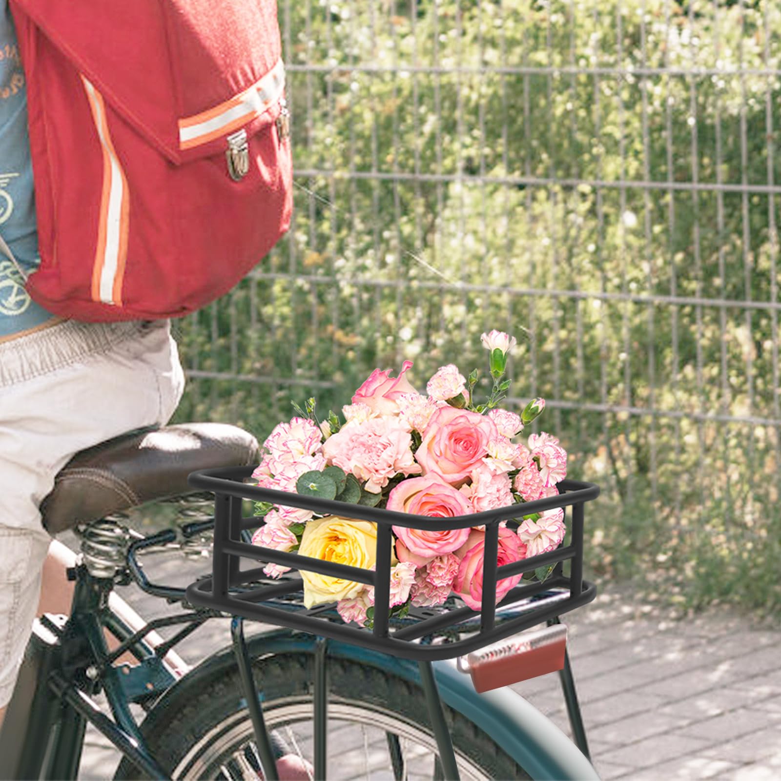 Cestino per bicicletta posteriore grande in metallo con rete cargo e fodera per bicicletta, resistente alla ruggine, per la maggior parte delle biciclette e biciclette elettriche, portata 15 kg, 34,3