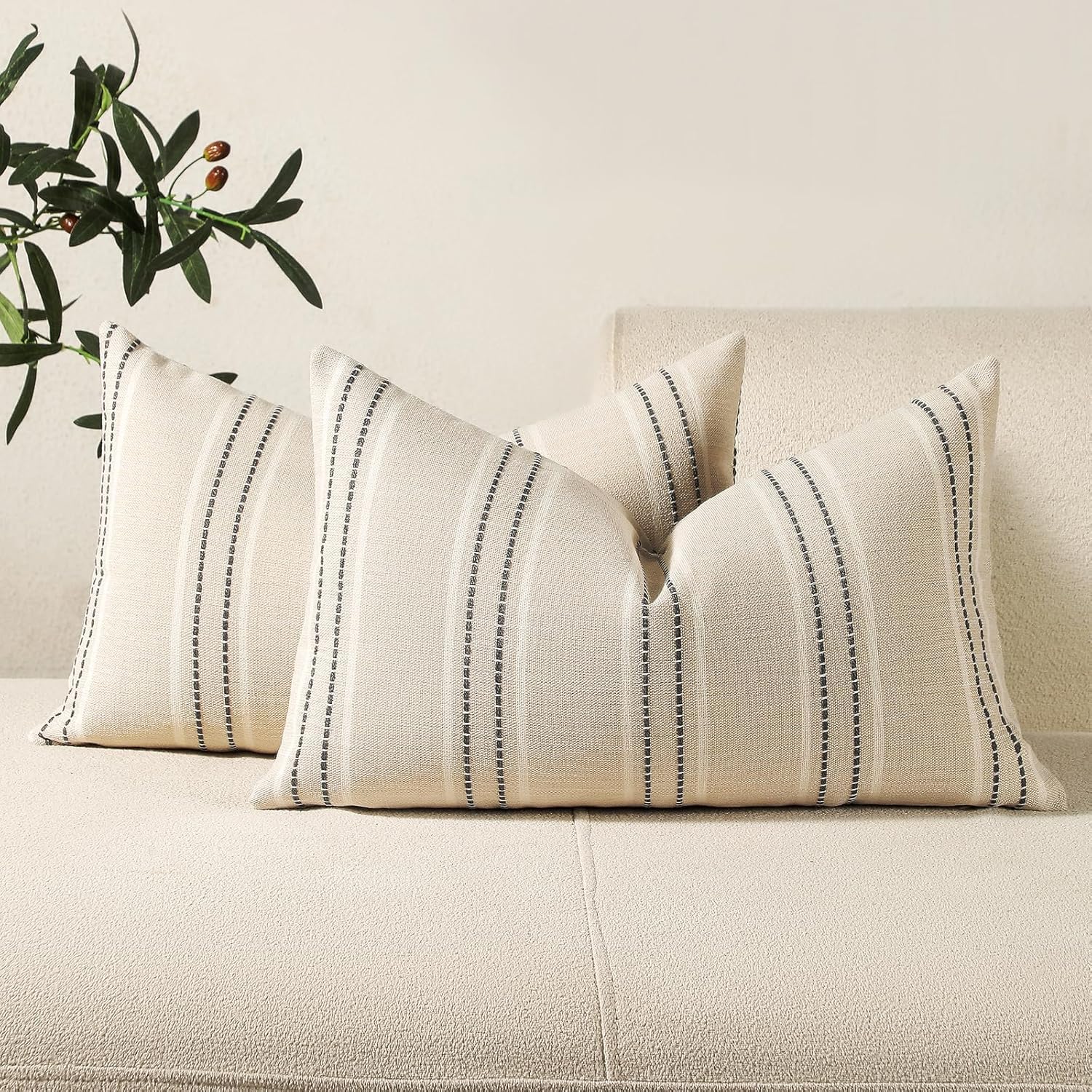 Hckot Stripe Throw Pillow Covers 12x24 Lumbar Grey Pillow Covers Farmhouse