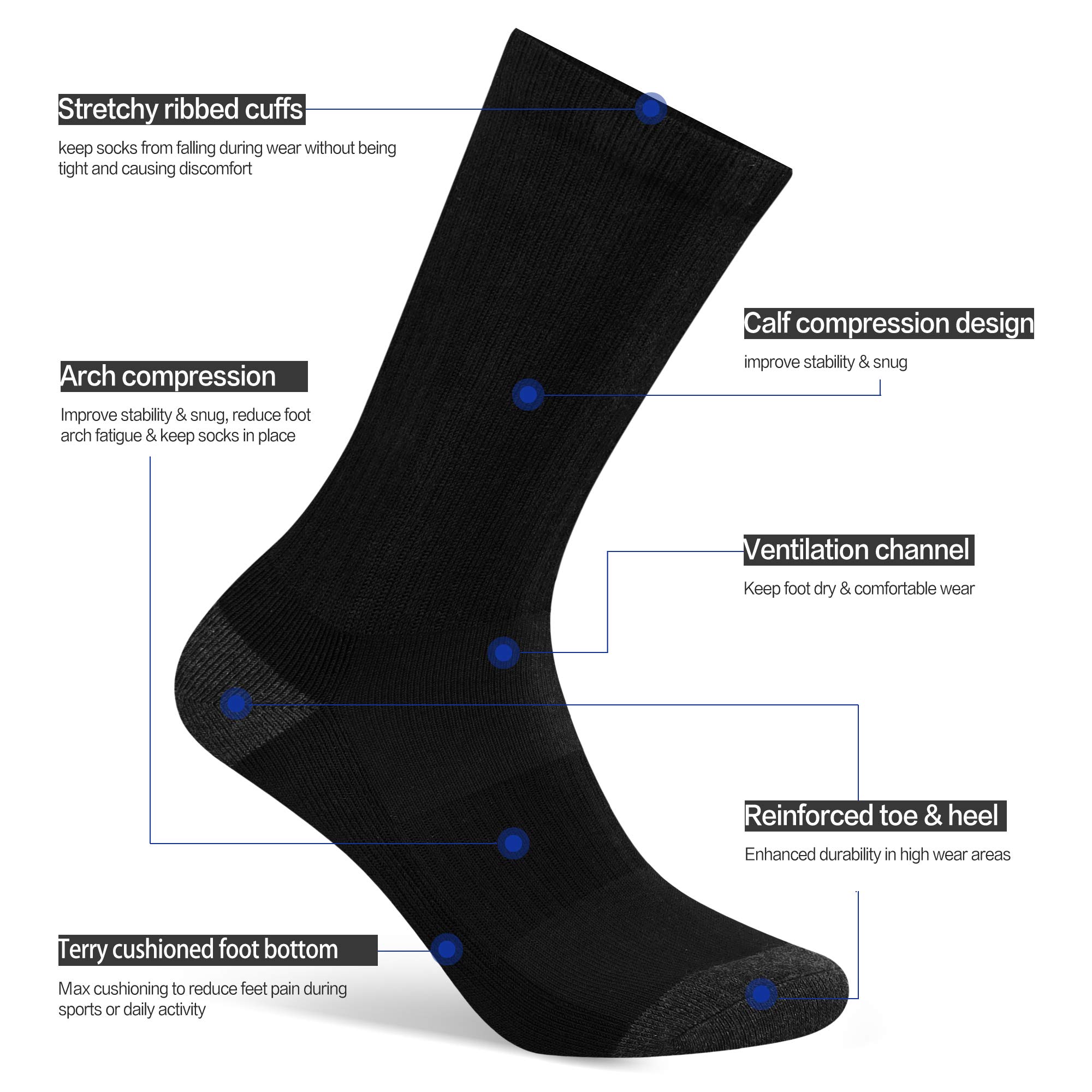 CLOSEMATE Calcetines Deporte Largos Hombre 6 Pares Deportivos Antiampollas Altos Antisudor Antideslizantes Transpirable Compresión Para Trabajo Running Senderismo Trekking Ciclismo Blanco Negro Gris