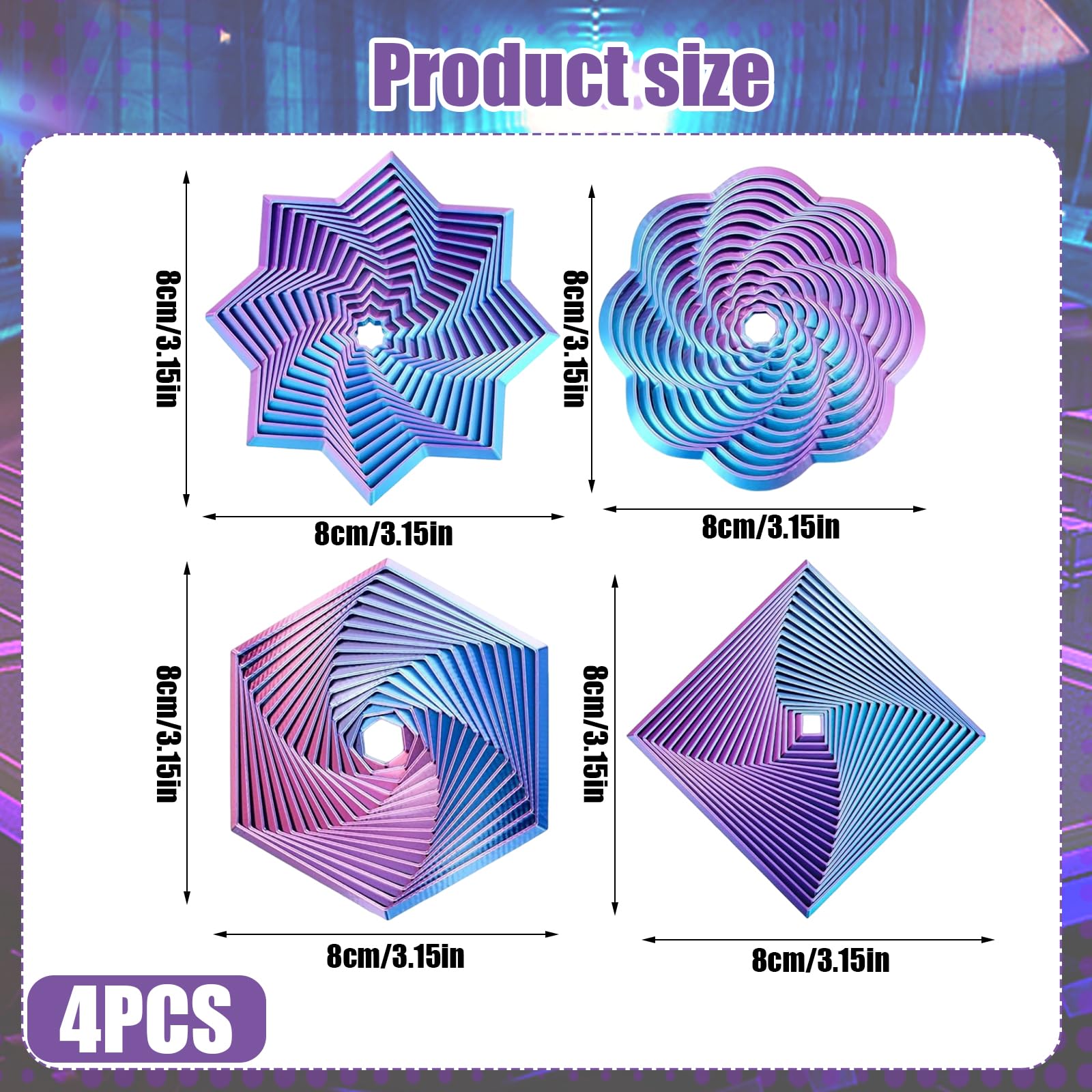 4-Pack Gradient Fractal Fidget Toy for Adults and Kids,3D Printed Hexagon Sensory Toys for Stress Relief Spiral Visual Fidgets for Anxiety Silent Office Desk Toys for Focus (Red Blue) - Image 2