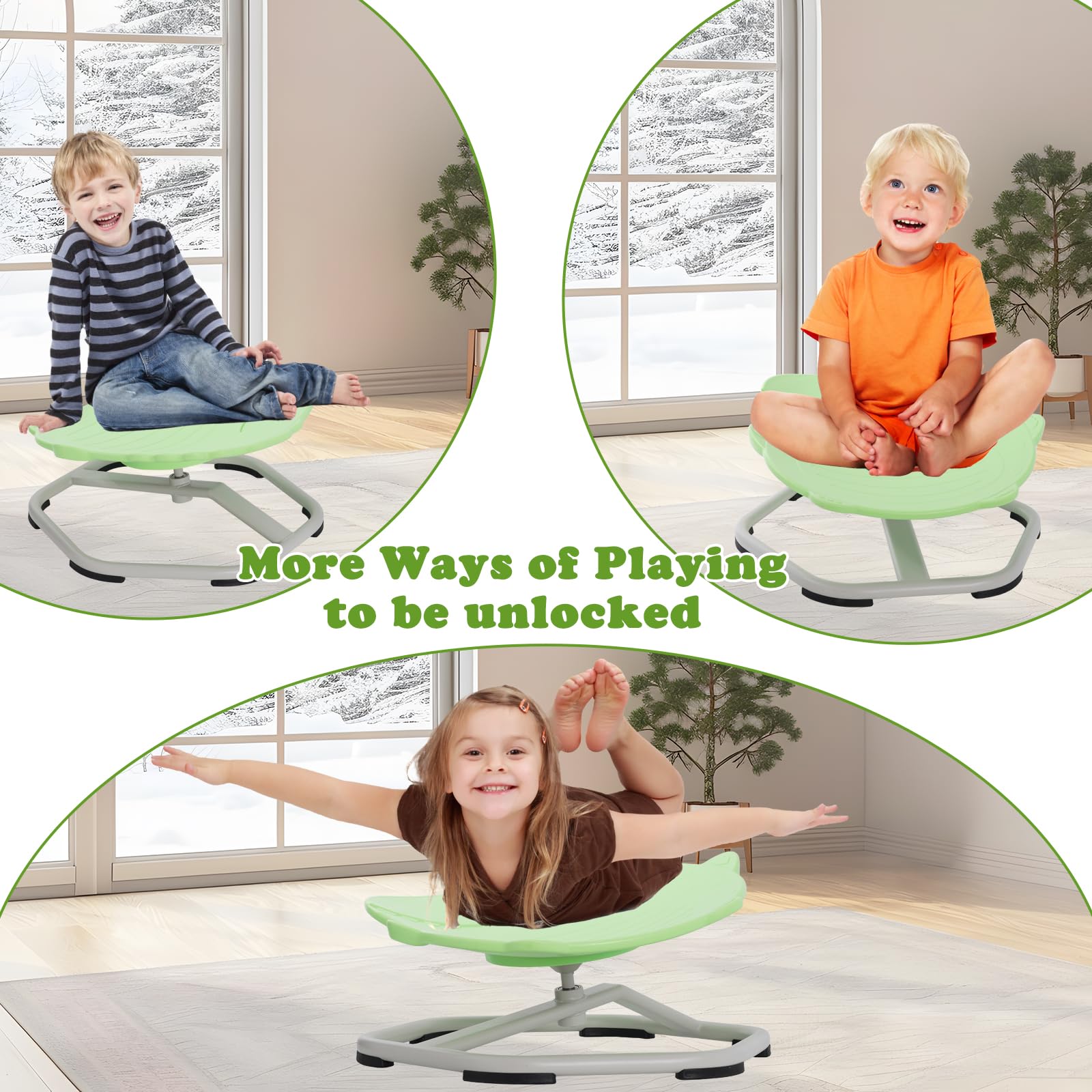 Silla Giratoria Sensorial Para Niños,Equilibrio de 360°,con Mango de Seguridad y Base Metálica Antideslizante,para Coordinación y Equilibrio,Silla Sensorial con Autismo y TDAH Juguete Sensorial(Verde)
