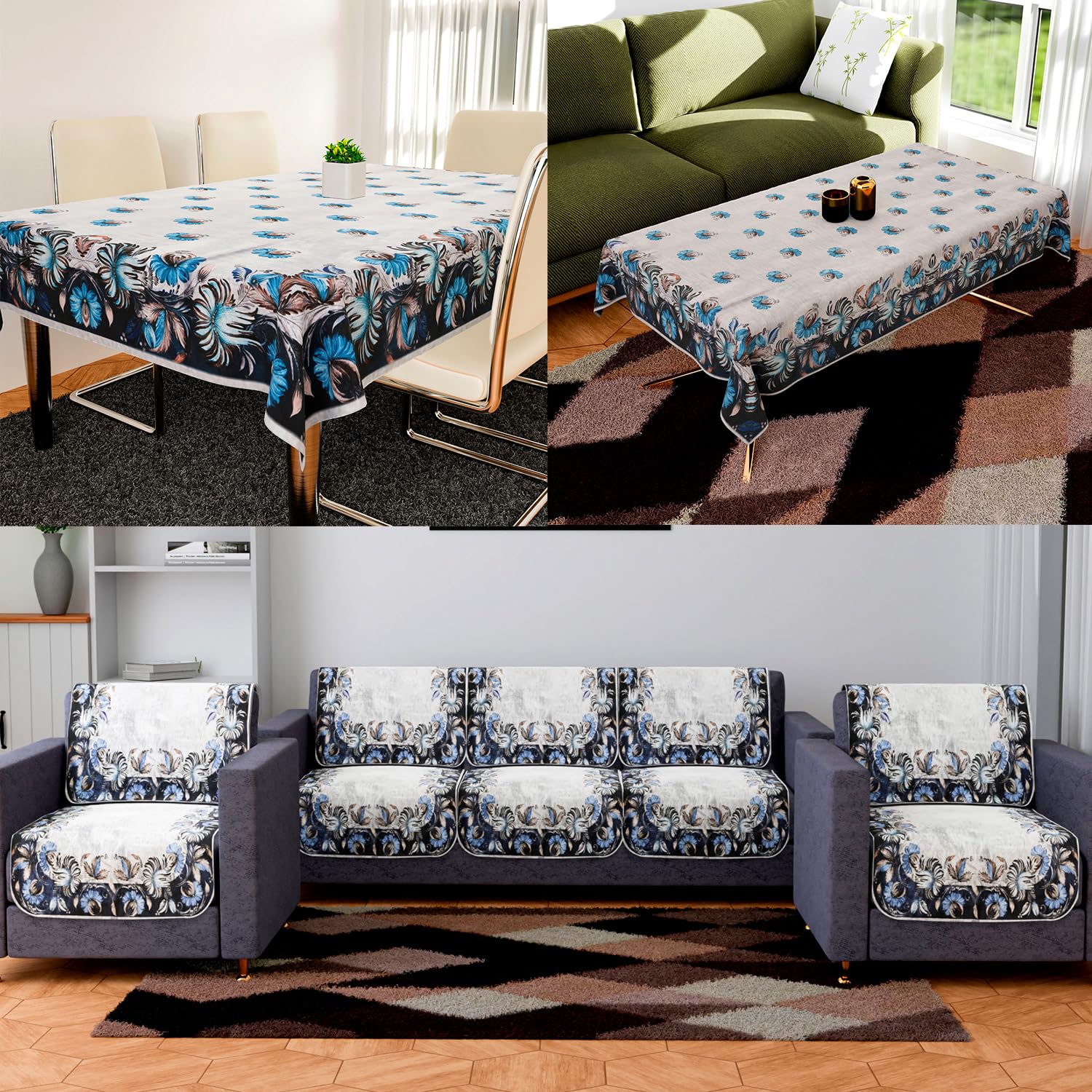 Kuber Industries Sofa-Center & Dining Table Cover Set | Blue Digital Flower Sofa-Center & Dining Table Cover | 5 Seater Sofa with Center-Dining Table Cover Set | Gray (B0CHRMF5W3) Amazon Price History, Amazon Price Tracker