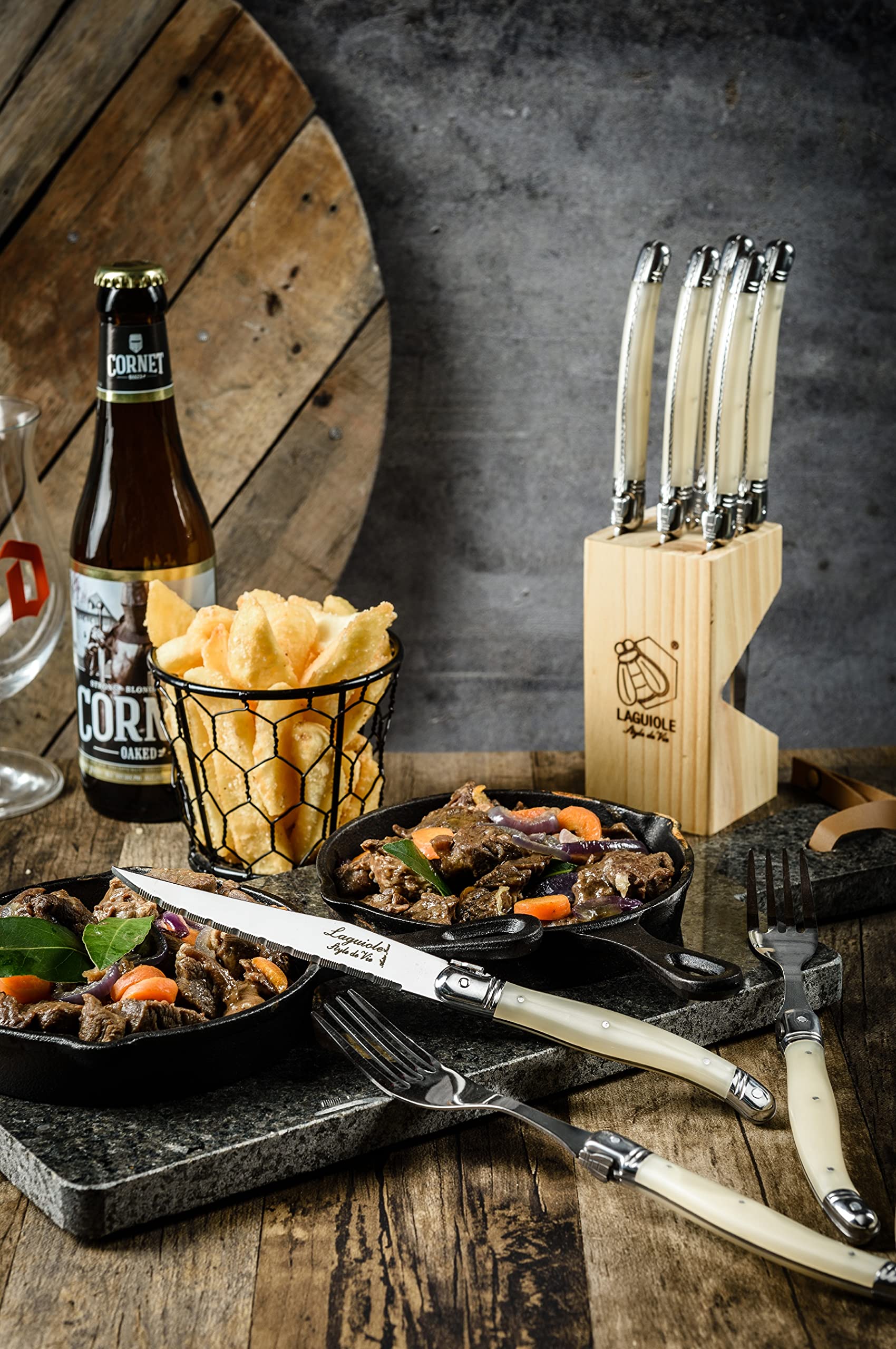 Laguiole Style de Vie coltelli da bistecca Premium Line, 6 pezzi, 1,8mm spessore, colore madreperla