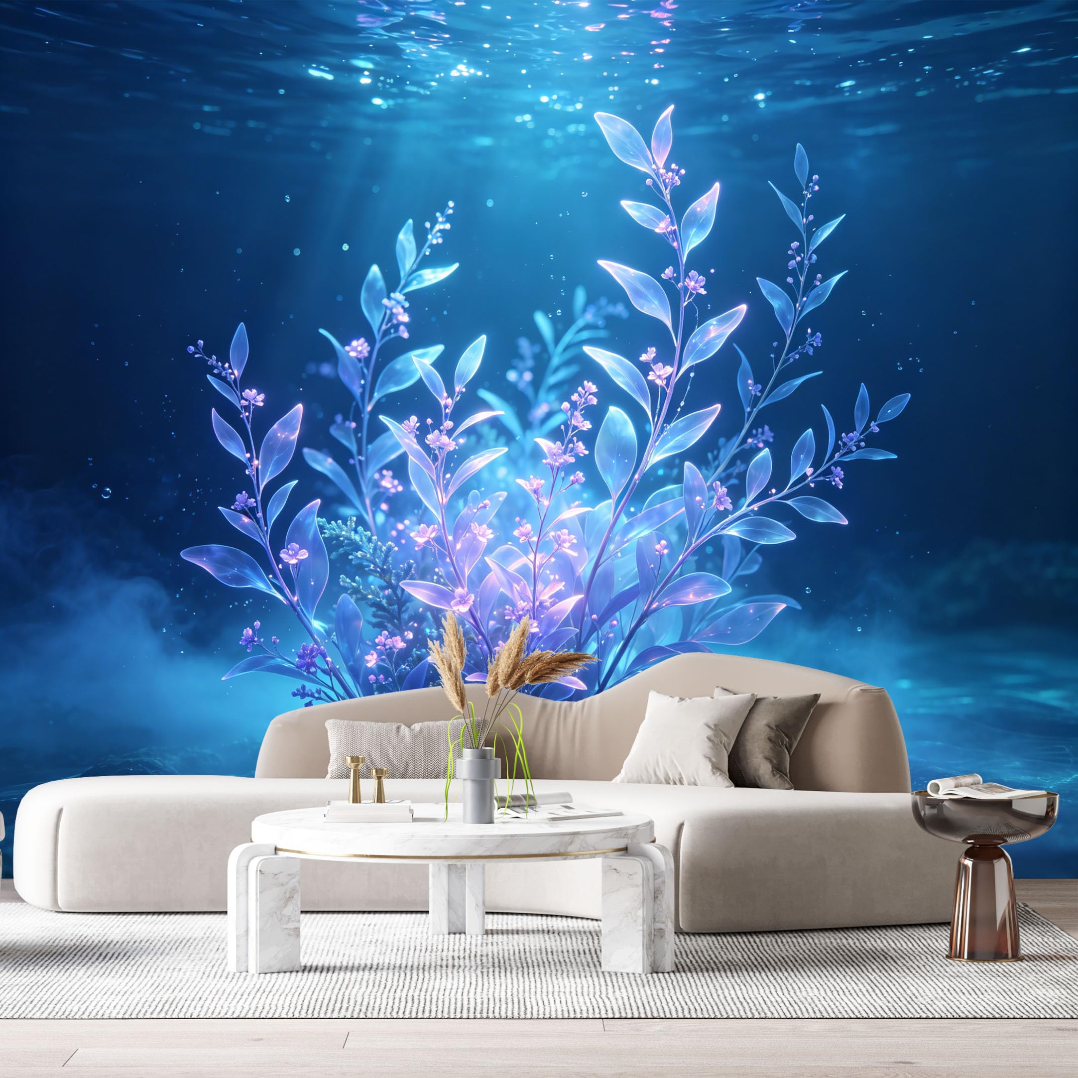 Custom Size Wall Murals Underwater Botanical Marine Glowing Flora 3D SelfAdhesiveWall Fabric Removable Wallpaper Wall Decor for Living Room Bedroom Bathroom